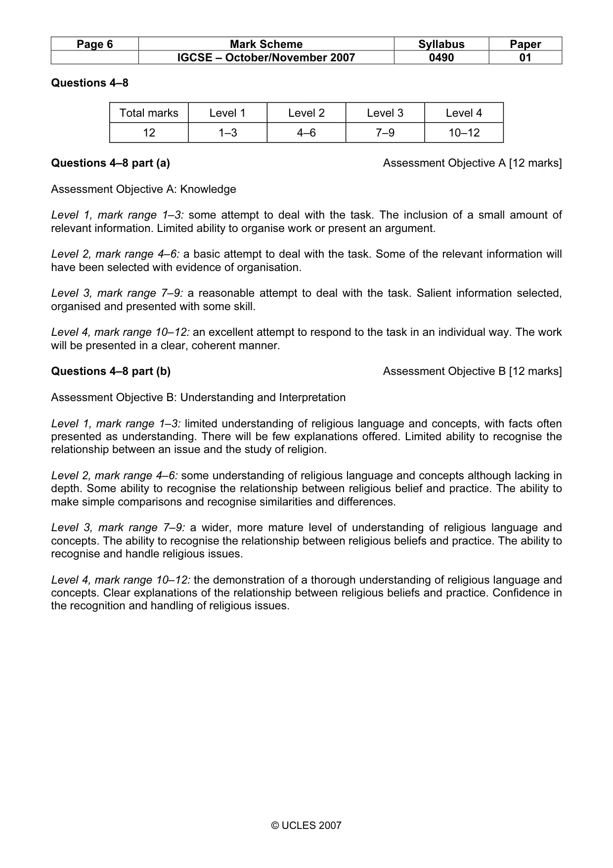 Mark scheme, page 6 of 11
