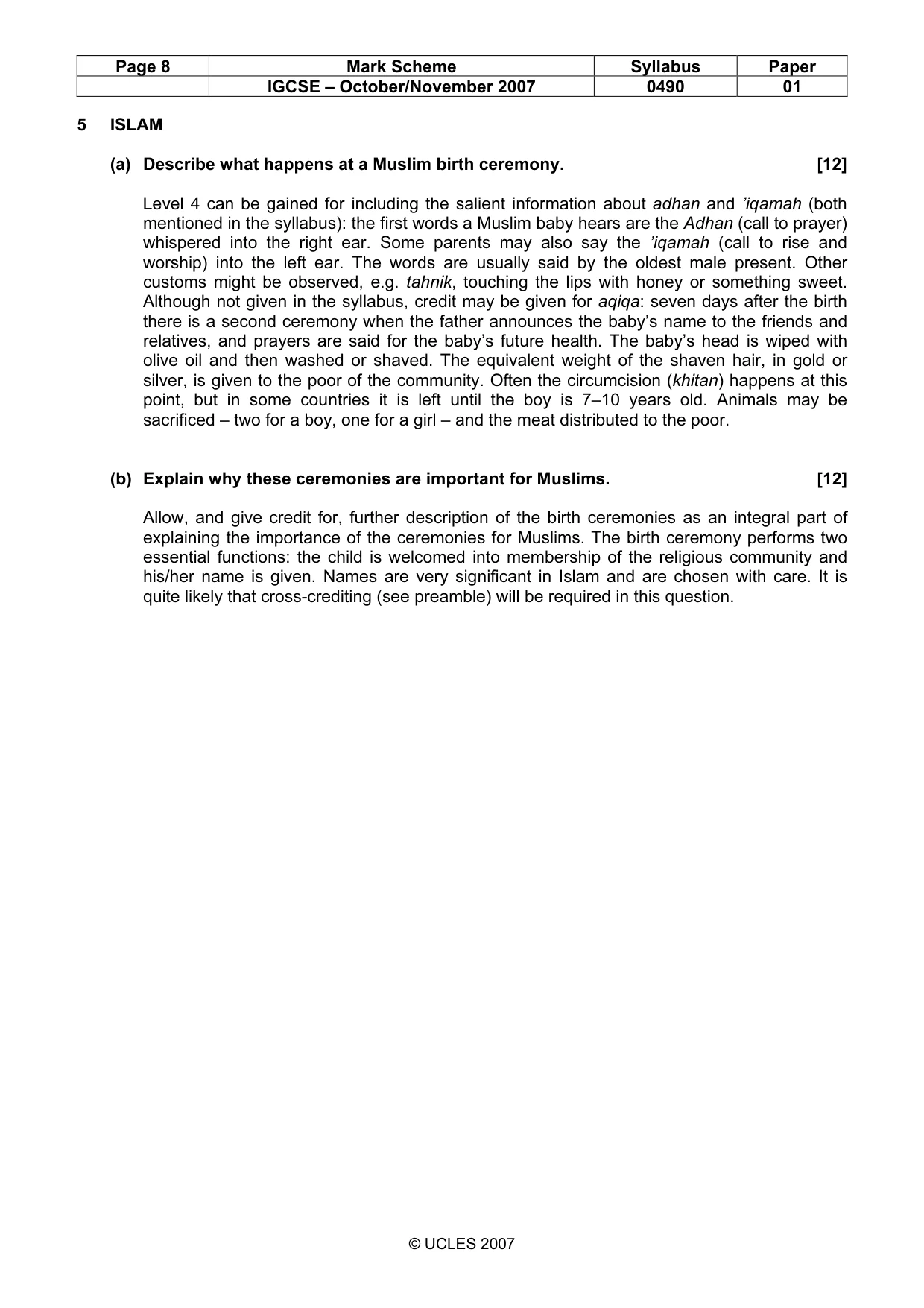 Mark scheme, page 8 of 11