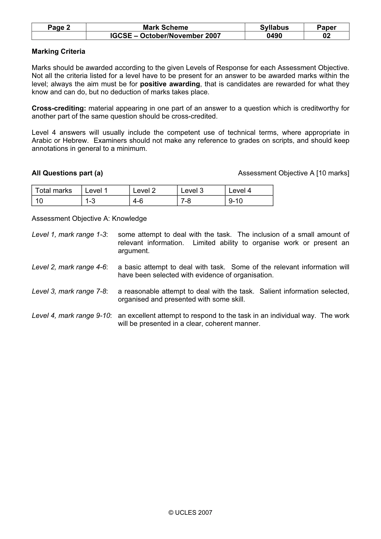 Mark scheme, page 2 of 8