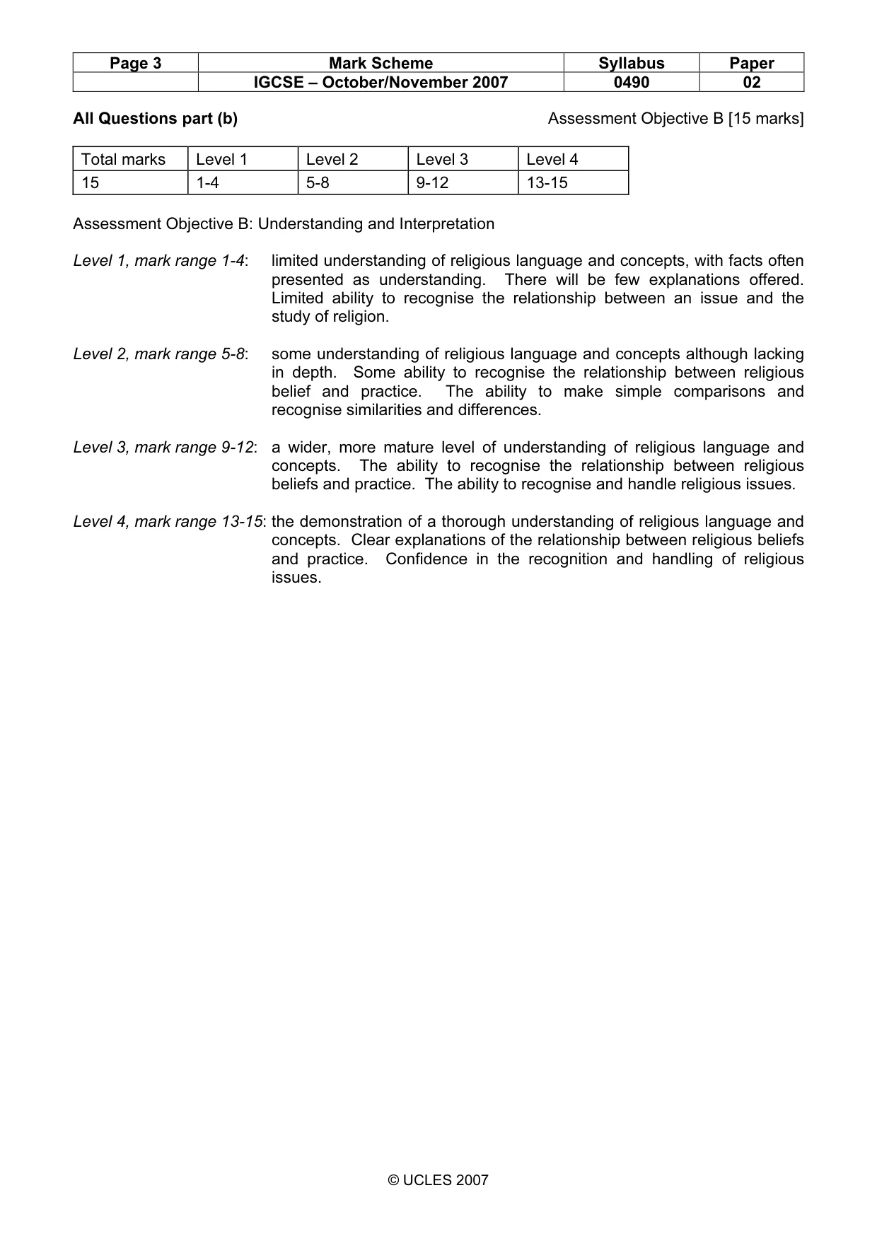 Mark scheme, page 3 of 8