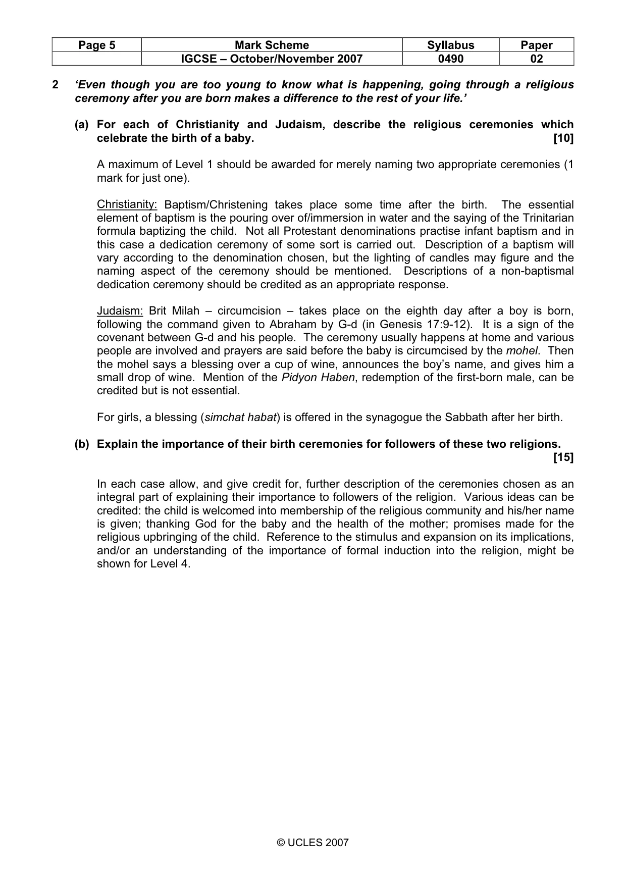 Mark scheme, page 5 of 8