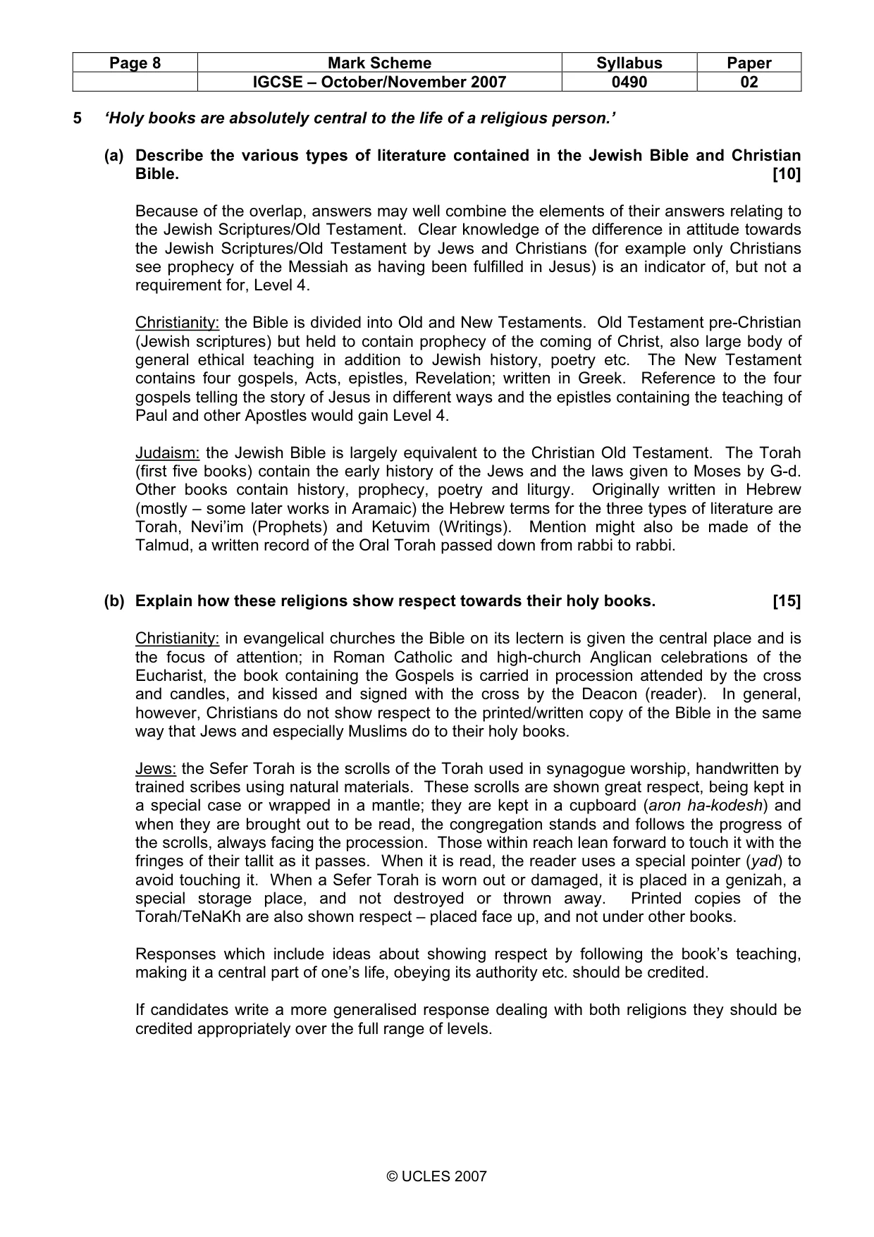 Mark scheme, page 8 of 8