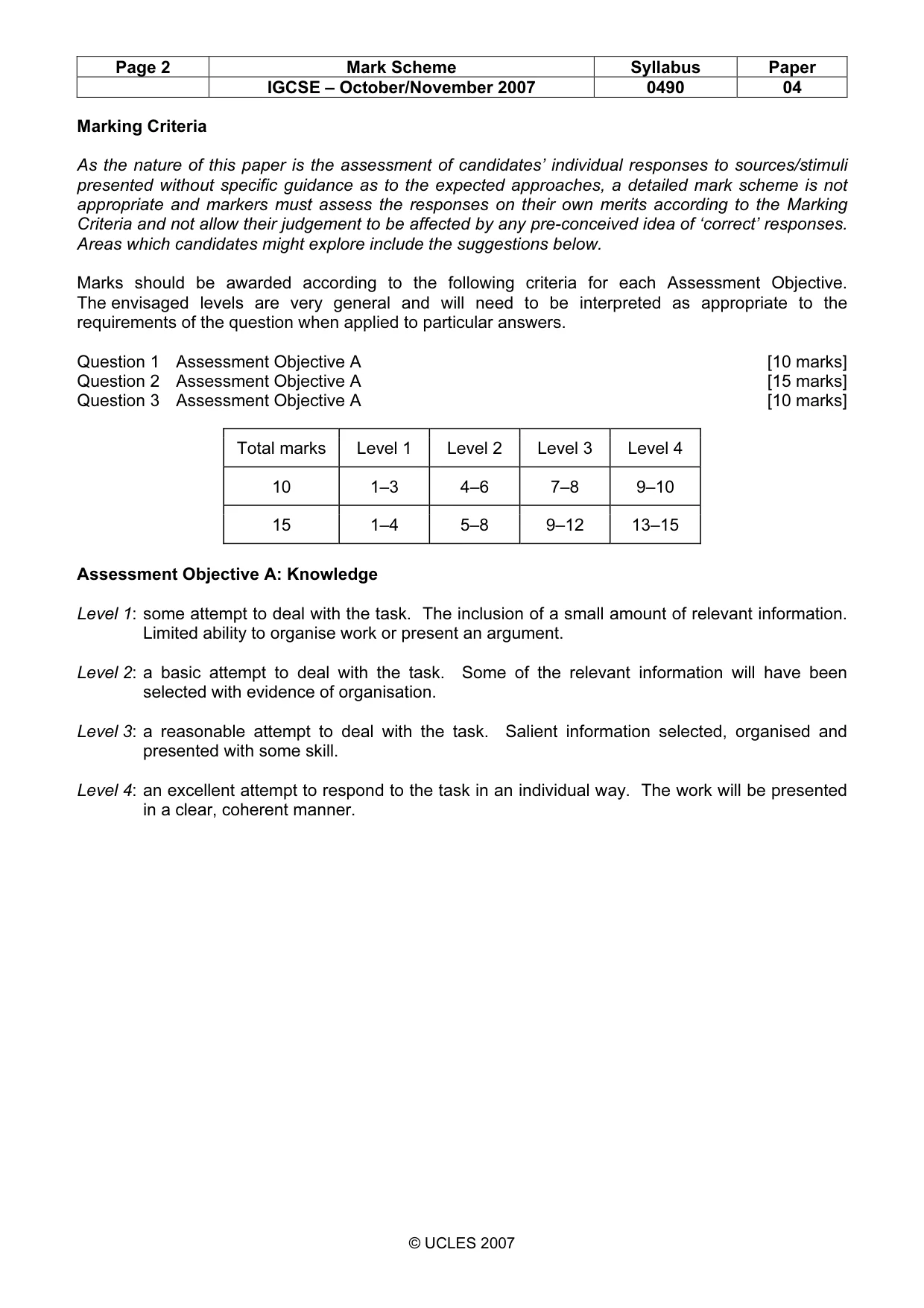 Mark scheme, page 2 of 5