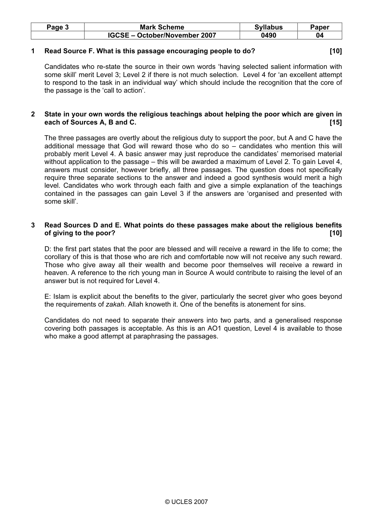 Mark scheme, page 3 of 5
