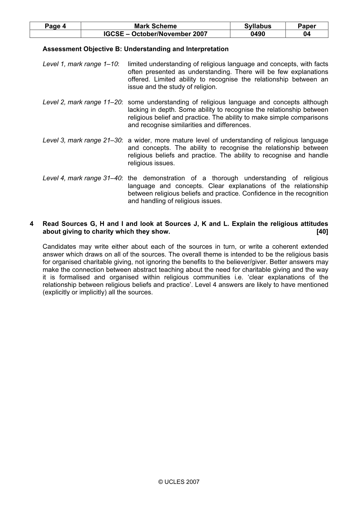 Mark scheme, page 4 of 5