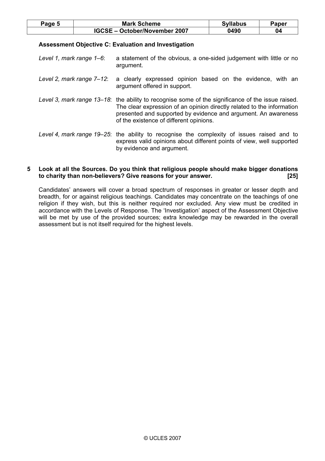 Mark scheme, page 5 of 5