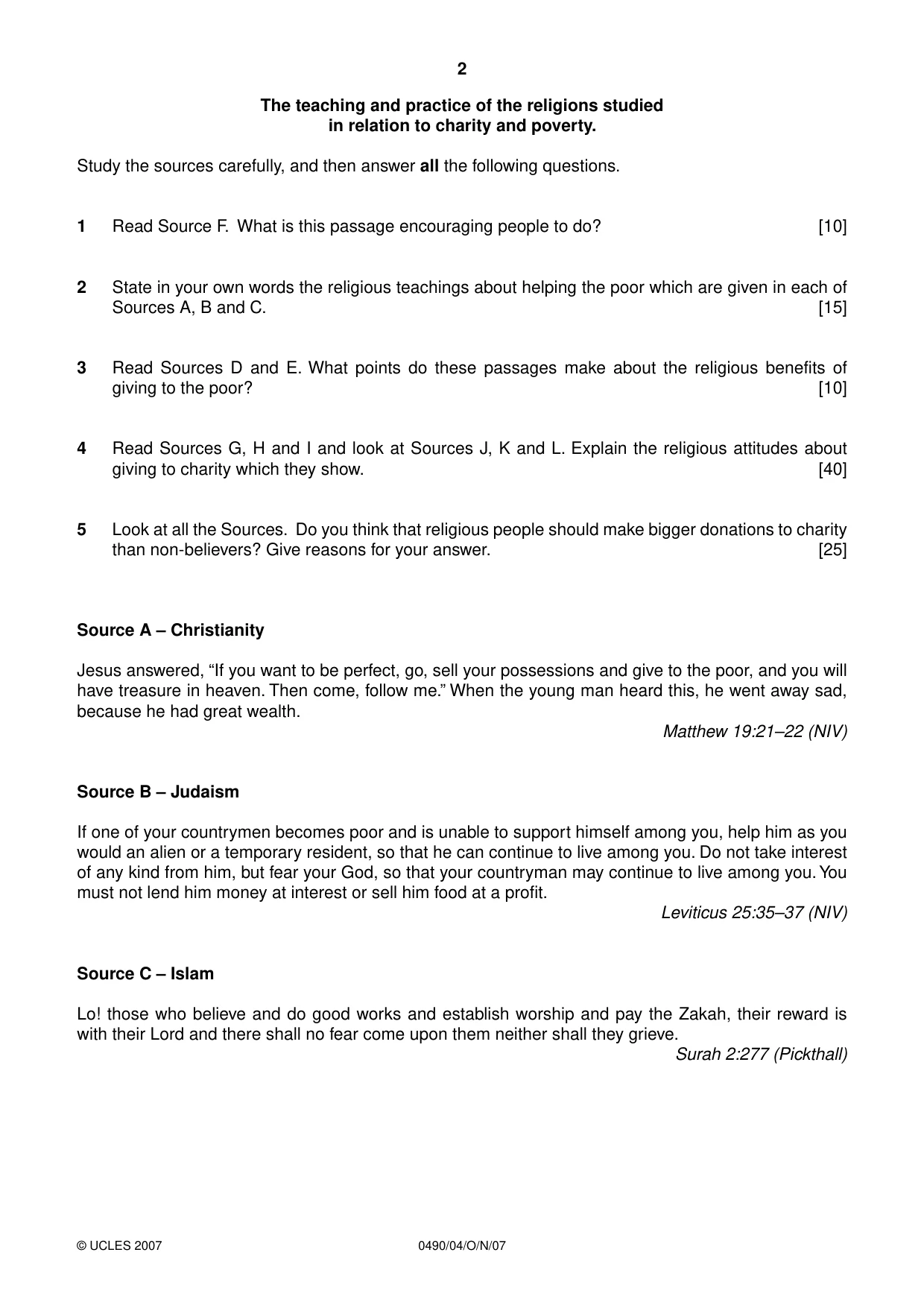 Cambridge IGCSE Religious Studies 0490 2007 Oct/Nov Paper 4 · Variant 1 question paper, page 2 of 8