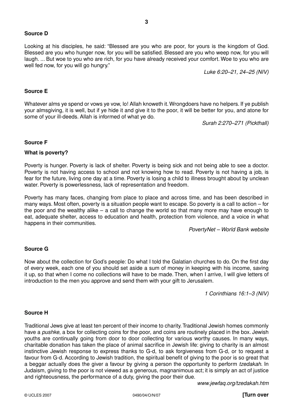 Cambridge IGCSE Religious Studies 0490 2007 Oct/Nov Paper 4 · Variant 1 question paper, page 3 of 8