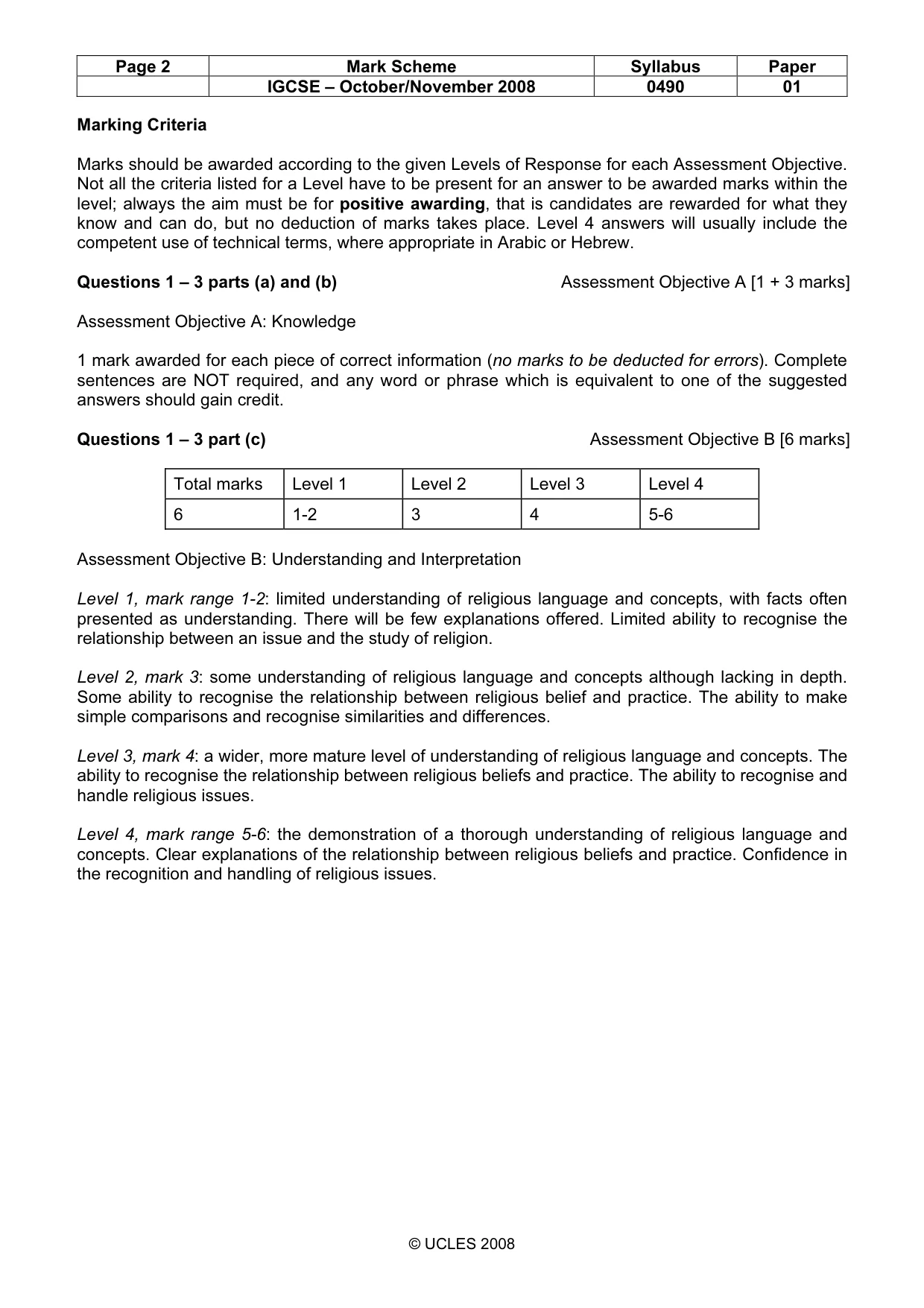 Mark scheme, page 2 of 9