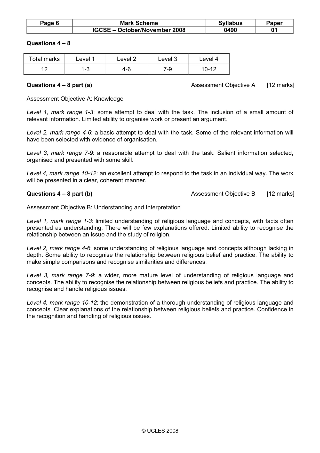 Mark scheme, page 6 of 9
