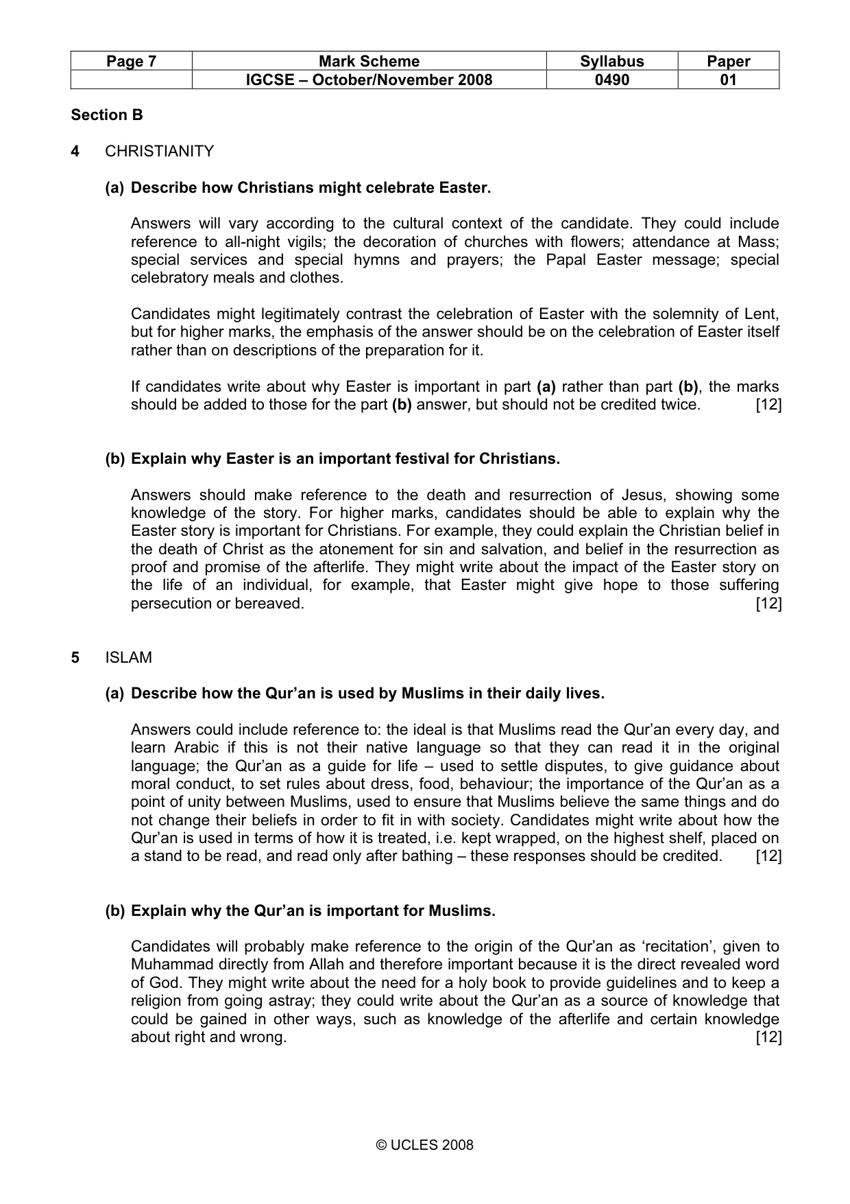Mark scheme, page 7 of 9