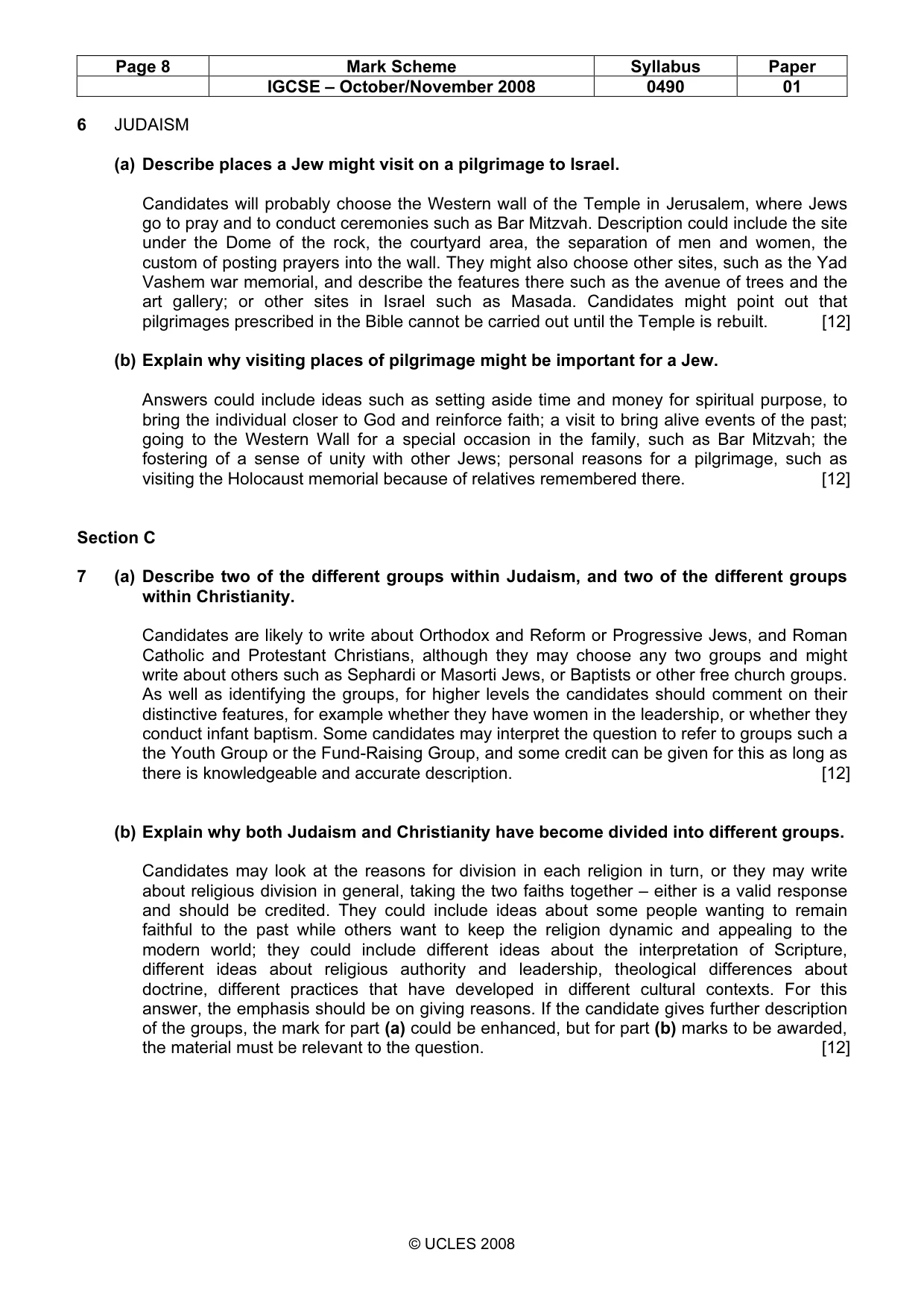 Mark scheme, page 8 of 9