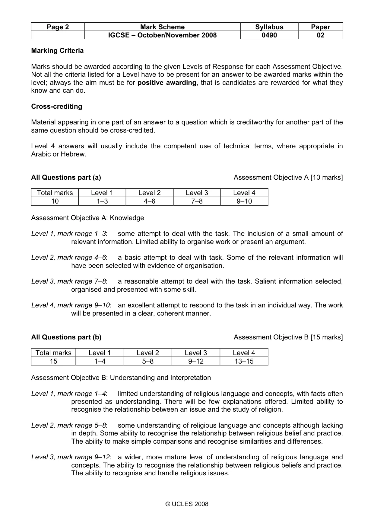 Mark scheme, page 2 of 5