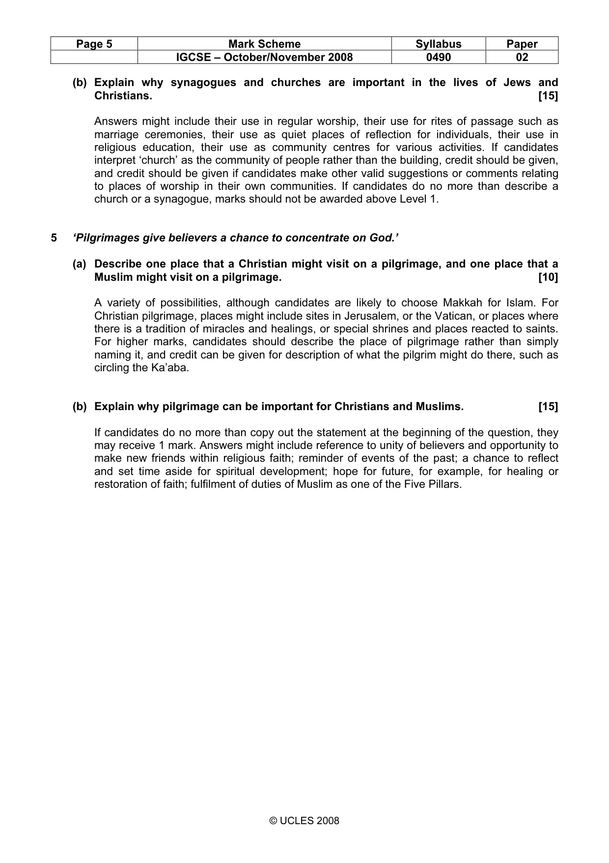 Mark scheme, page 5 of 5