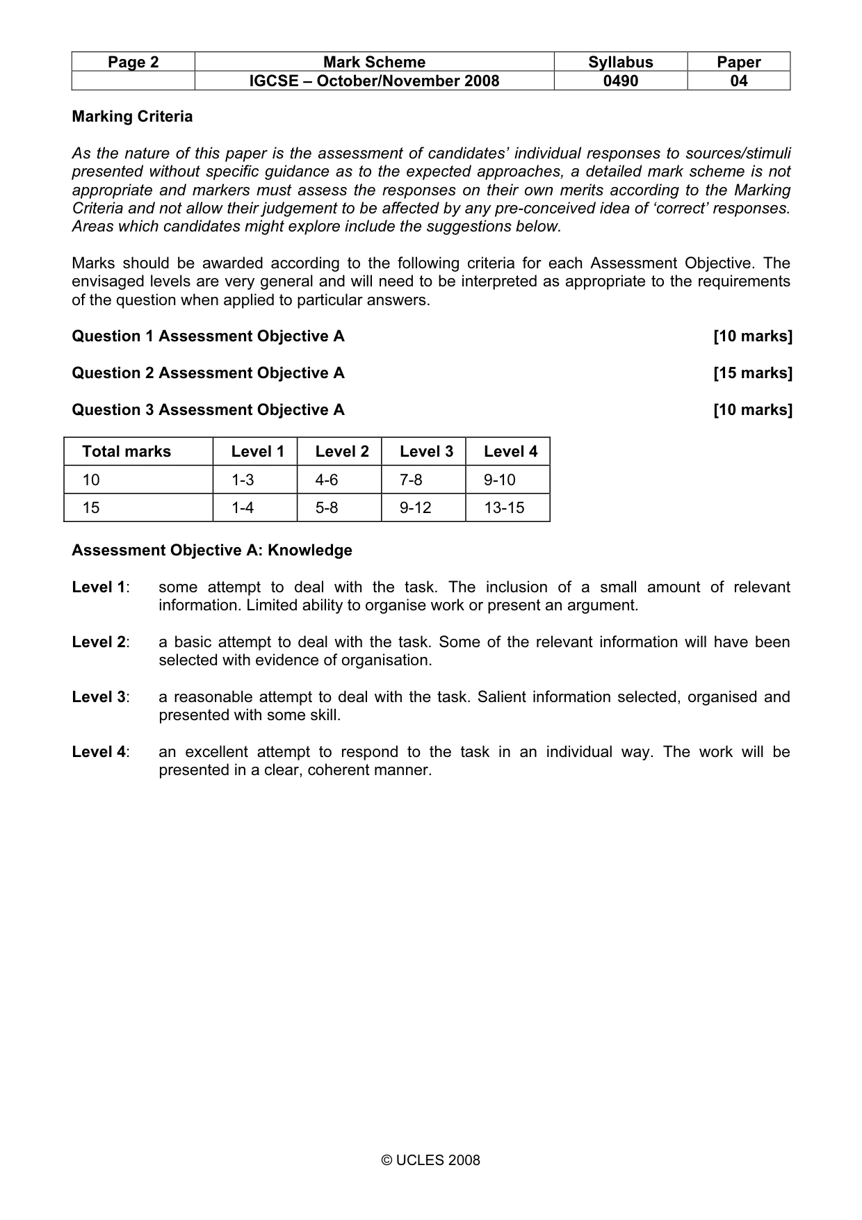 Mark scheme, page 2 of 5