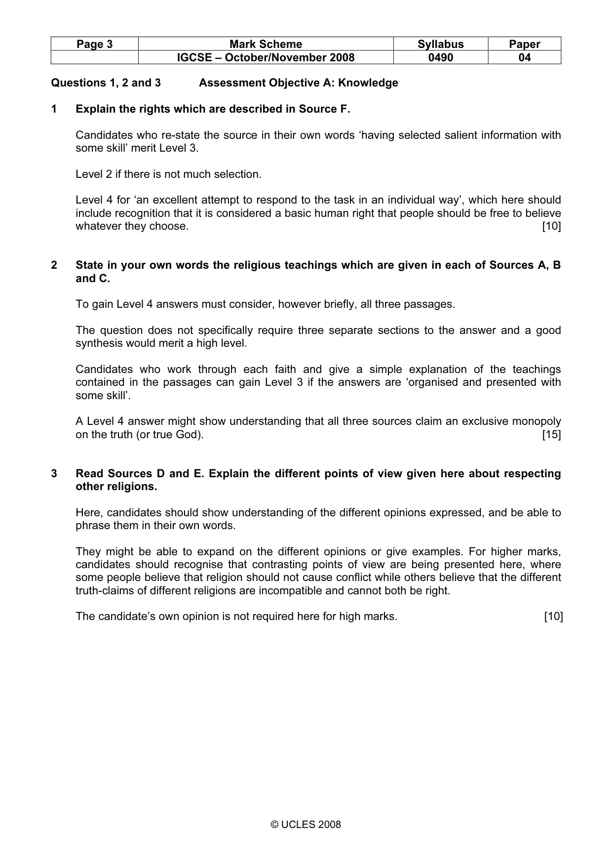 Mark scheme, page 3 of 5