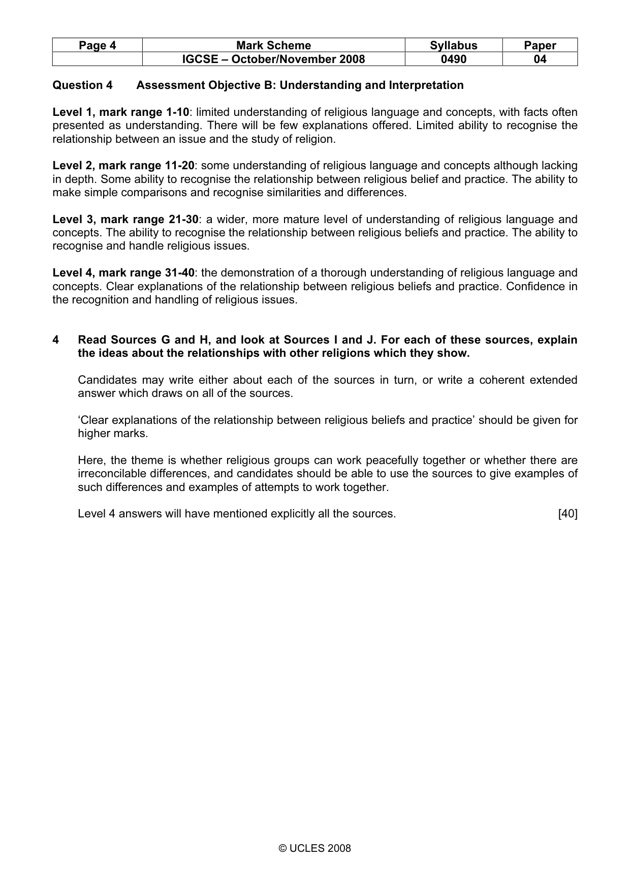 Mark scheme, page 4 of 5