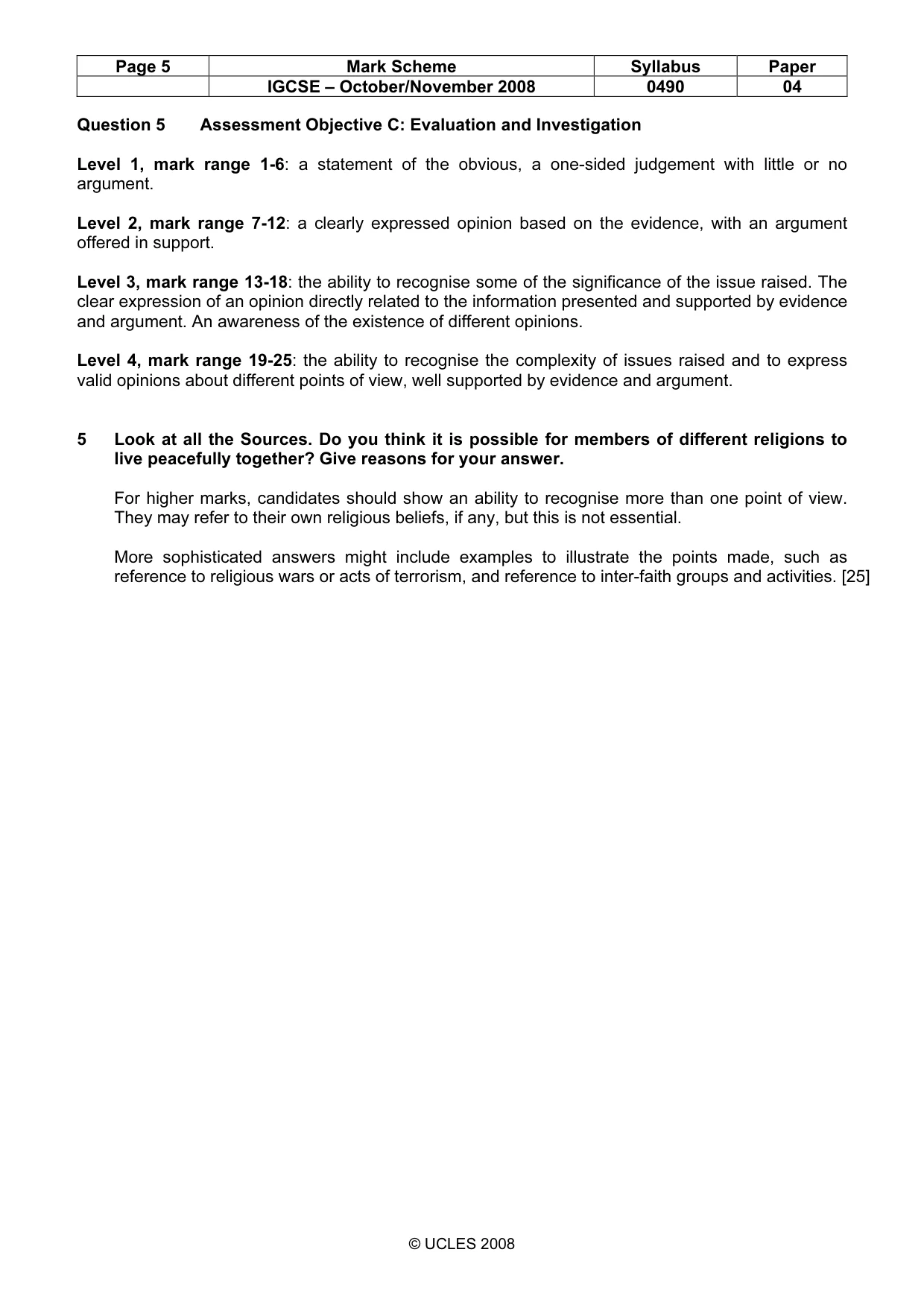 Mark scheme, page 5 of 5