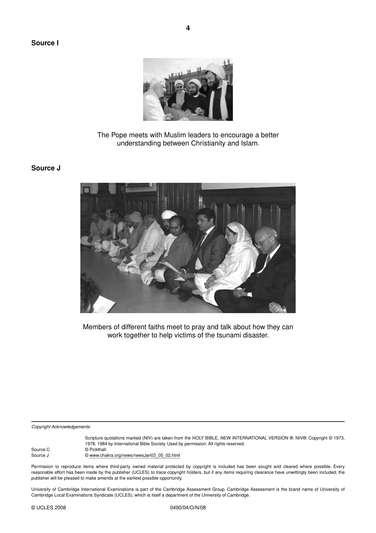 Cambridge IGCSE Religious Studies 0490 2008 Oct/Nov Paper 4 · Variant 1 question paper, page 4 of 4