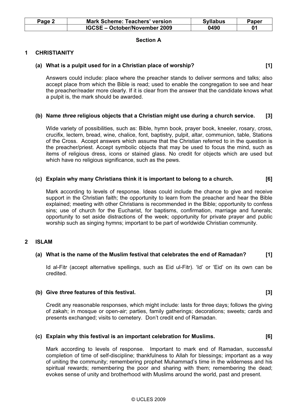 Mark scheme, page 2 of 6