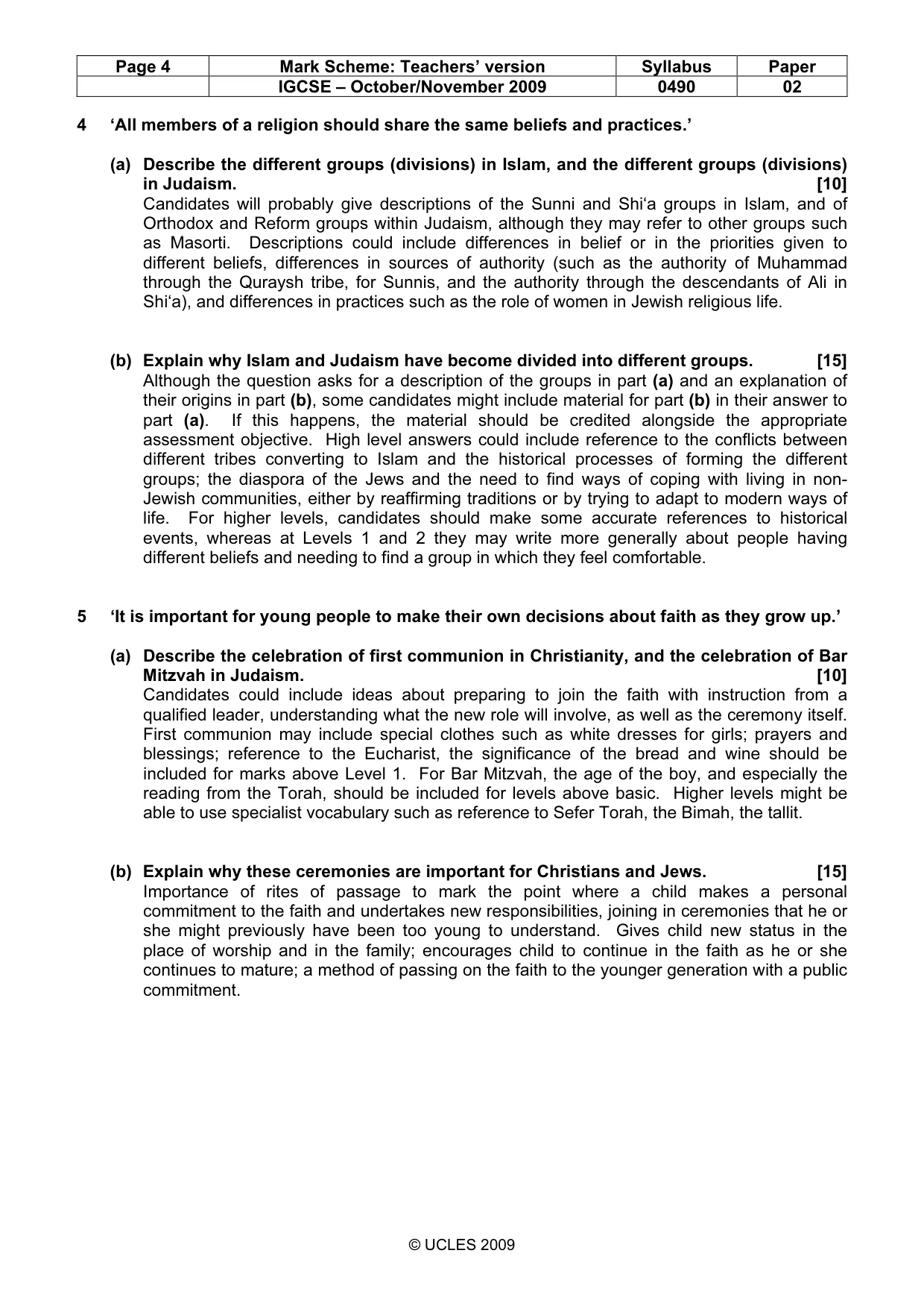 Mark scheme, page 4 of 4