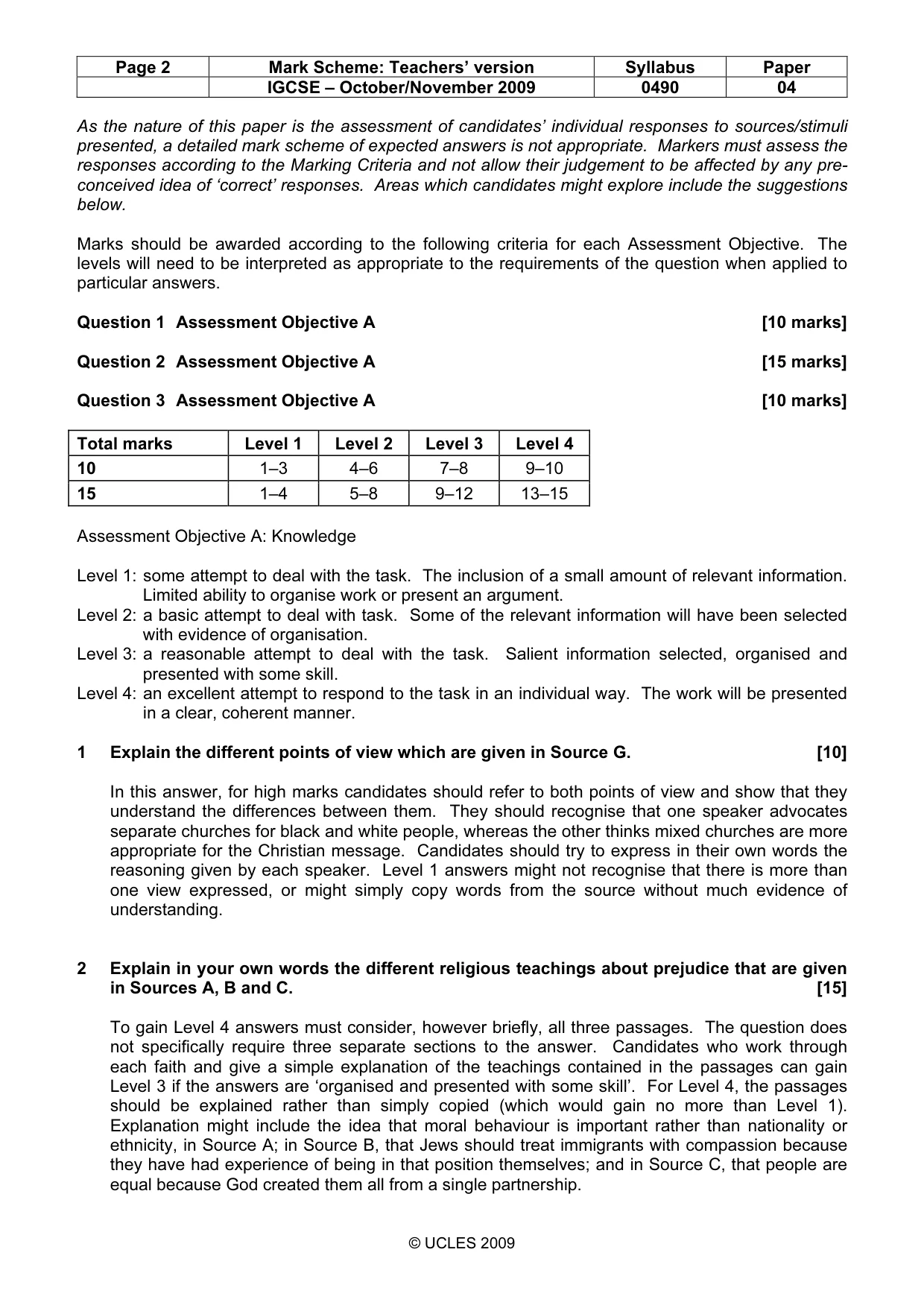Mark scheme, page 2 of 4