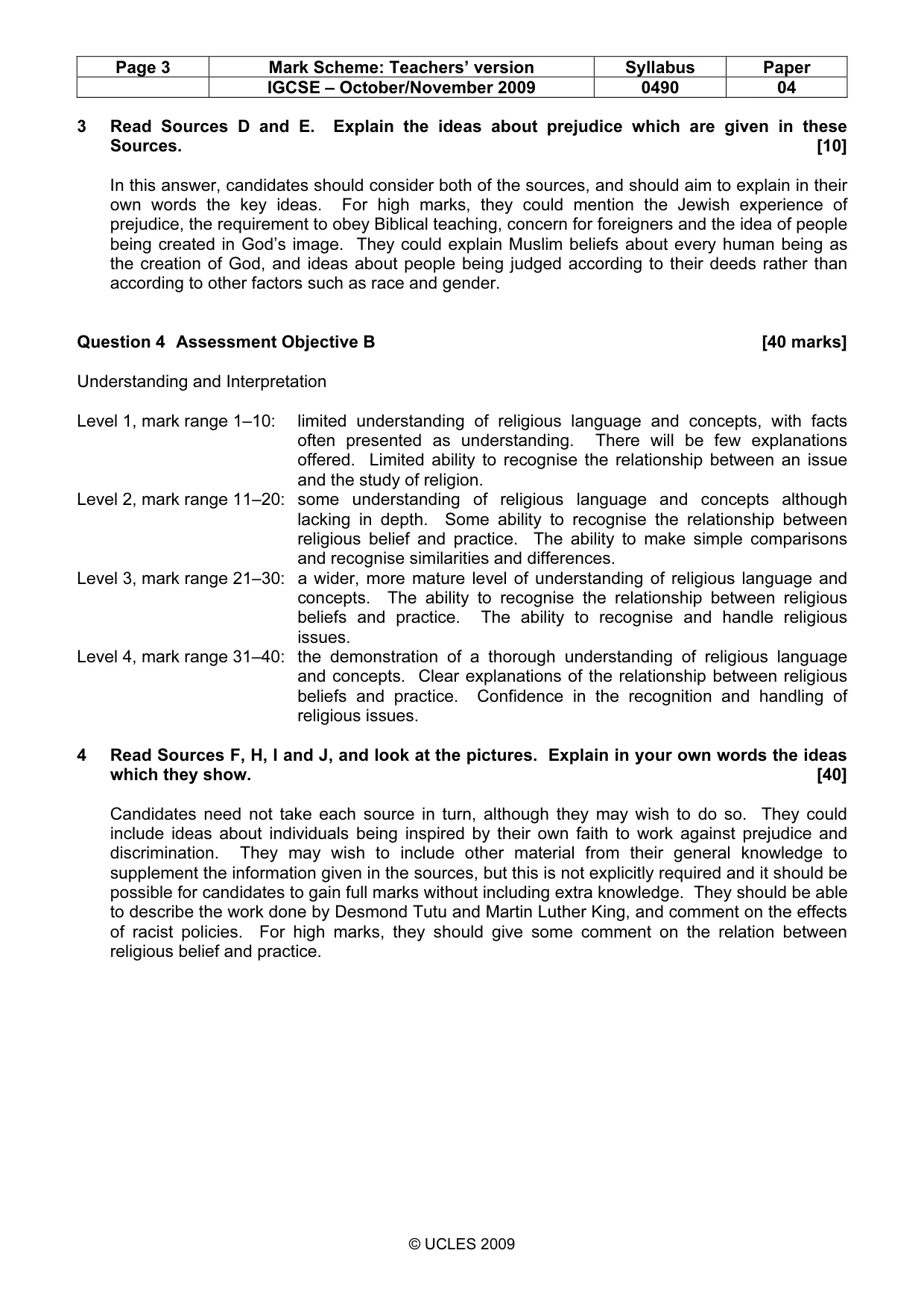Mark scheme, page 3 of 4