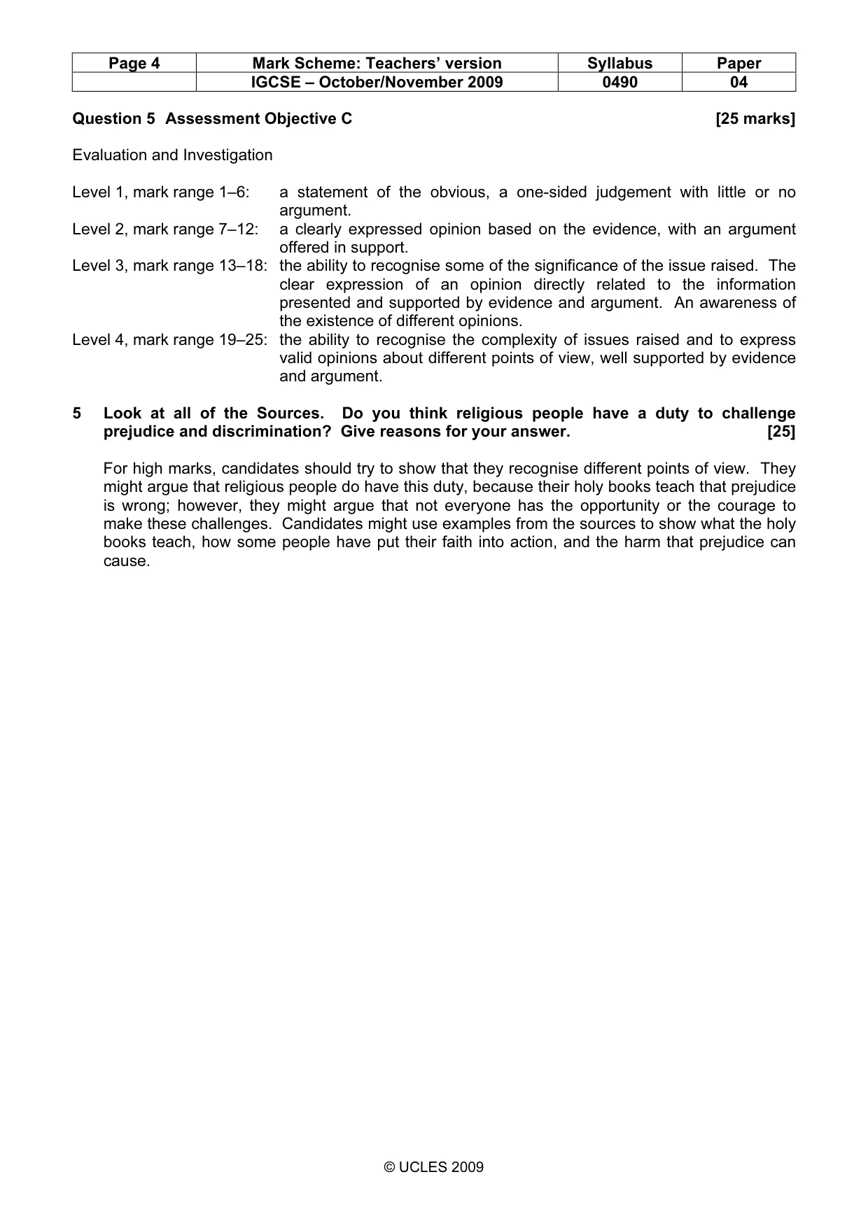 Mark scheme, page 4 of 4