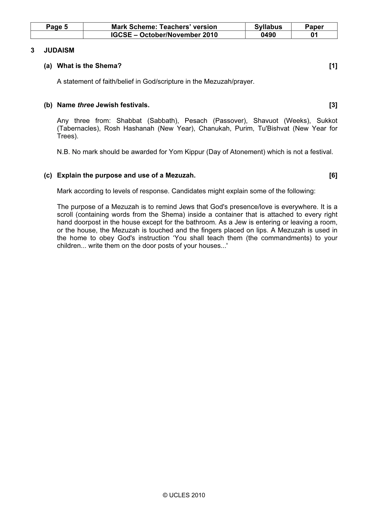 Mark scheme, page 5 of 10
