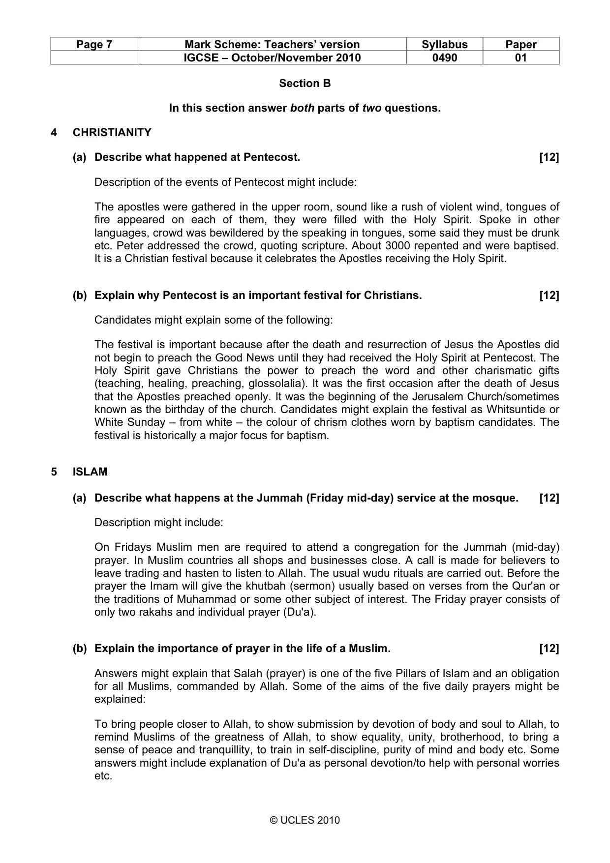 Mark scheme, page 7 of 10