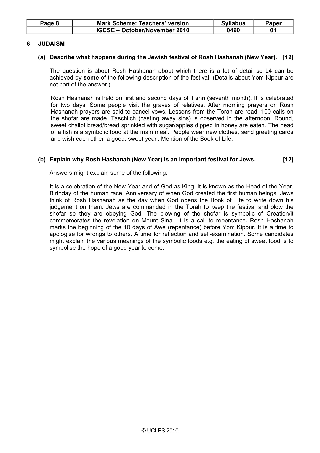 Mark scheme, page 8 of 10