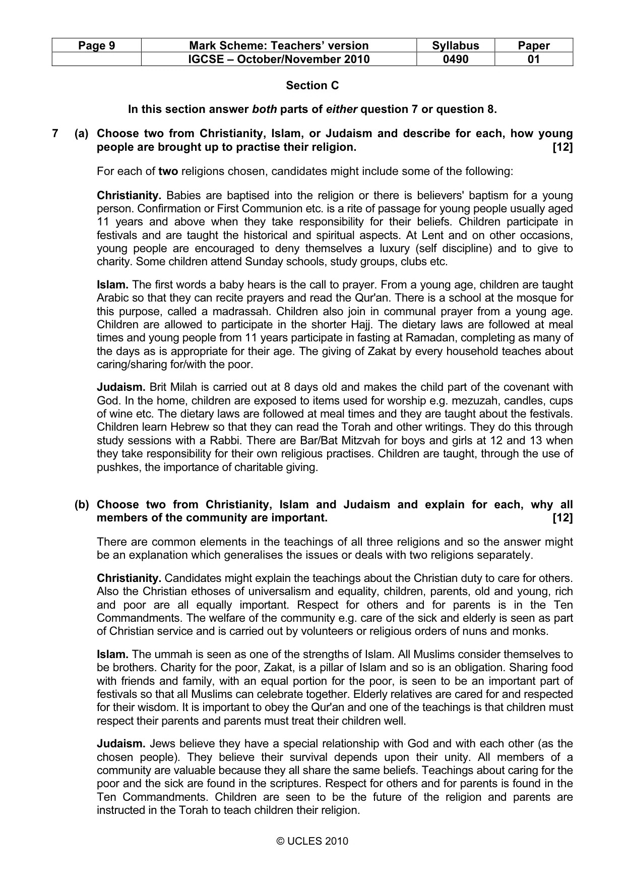 Mark scheme, page 9 of 10
