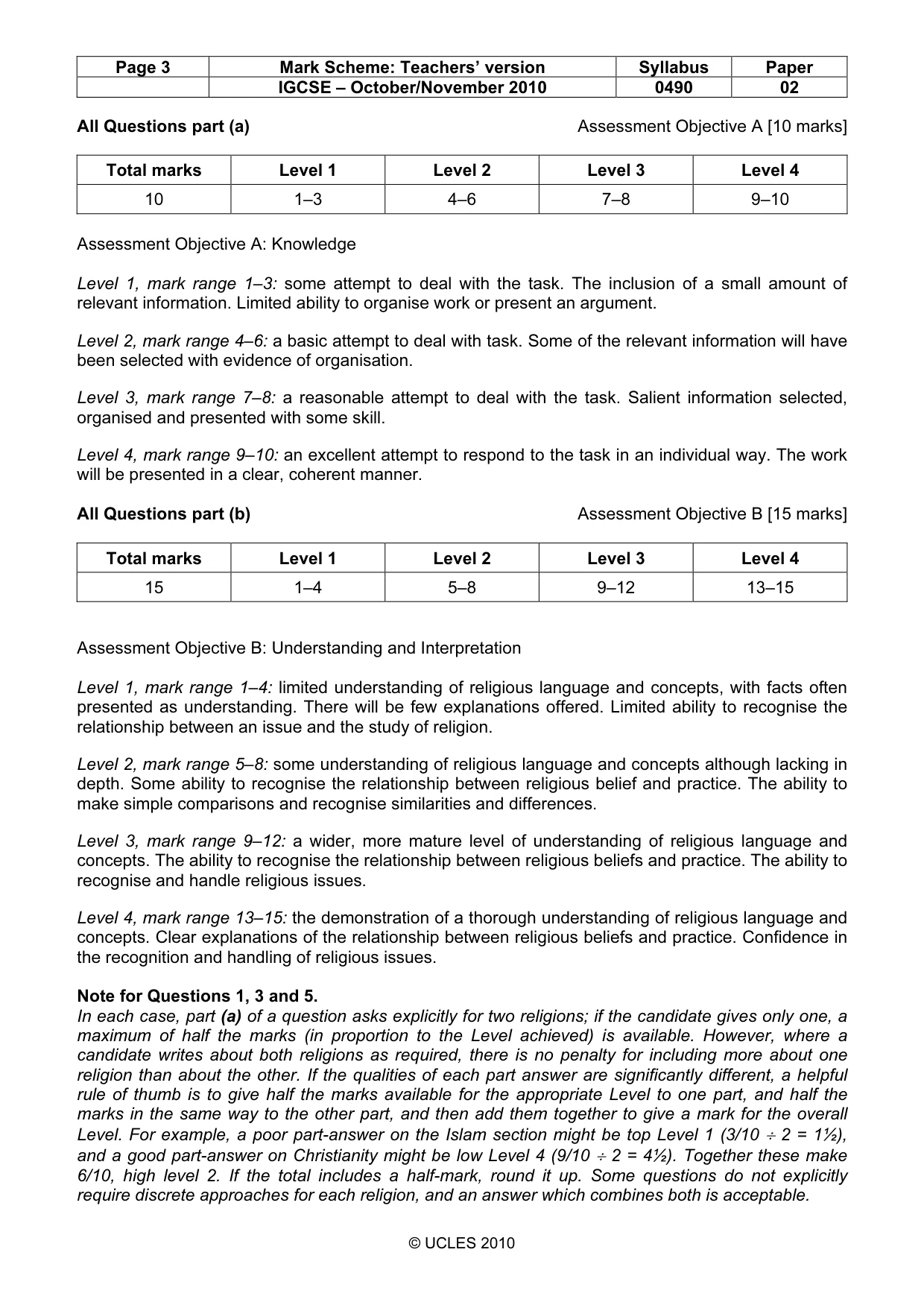 Mark scheme, page 3 of 7