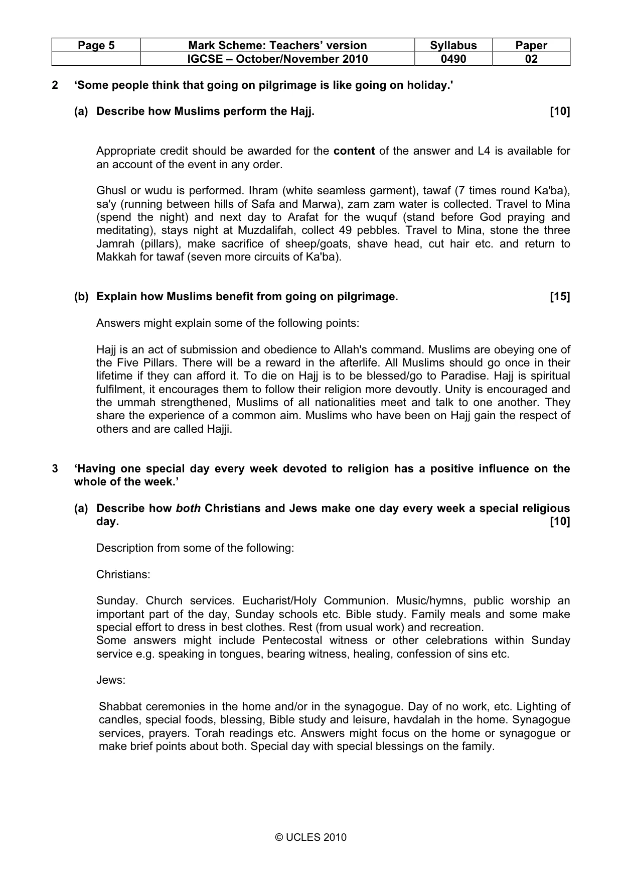 Mark scheme, page 5 of 7