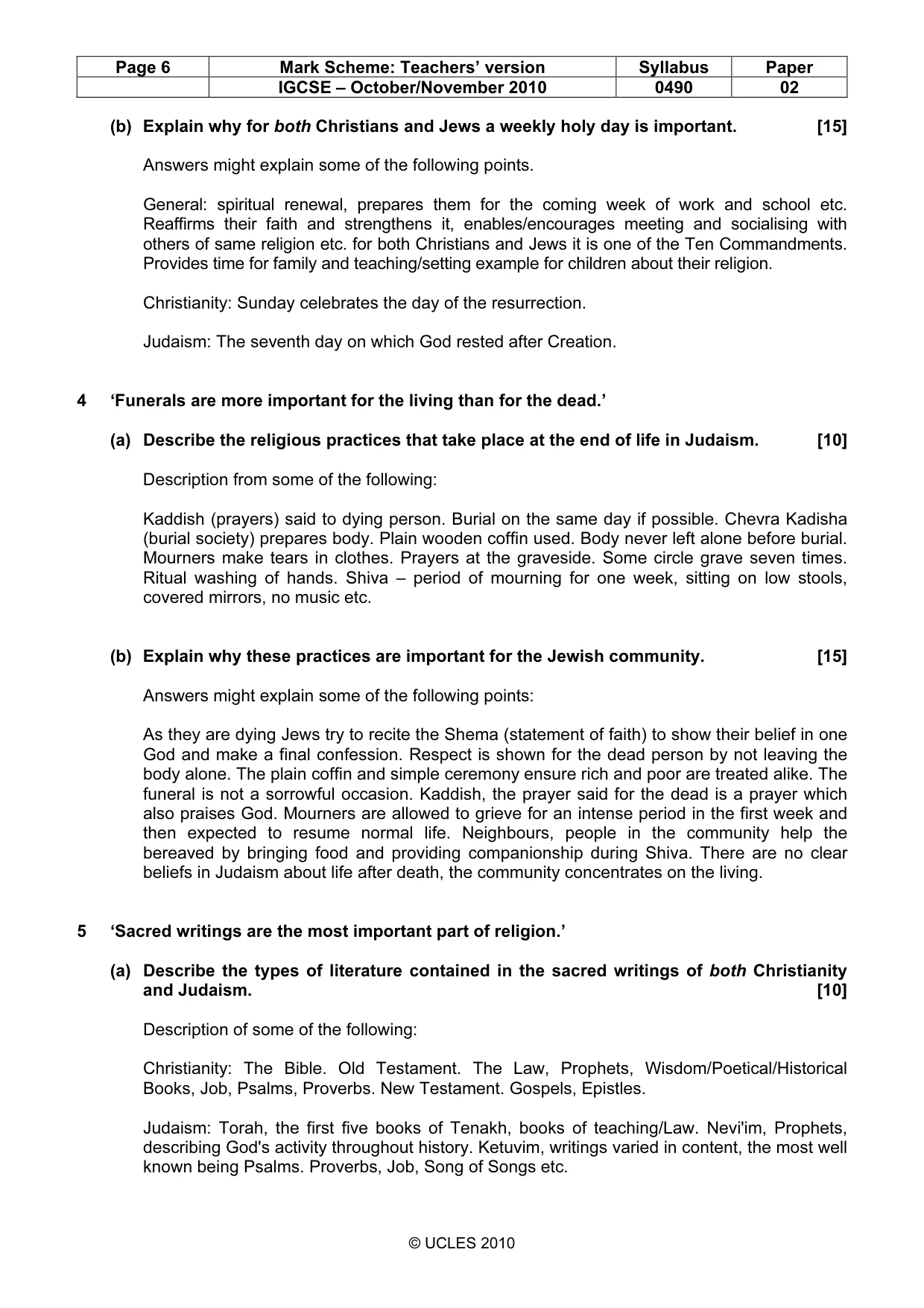 Mark scheme, page 6 of 7