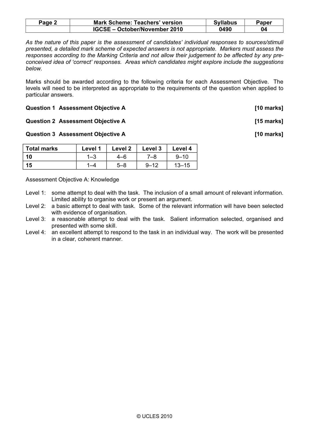 Mark scheme, page 2 of 5
