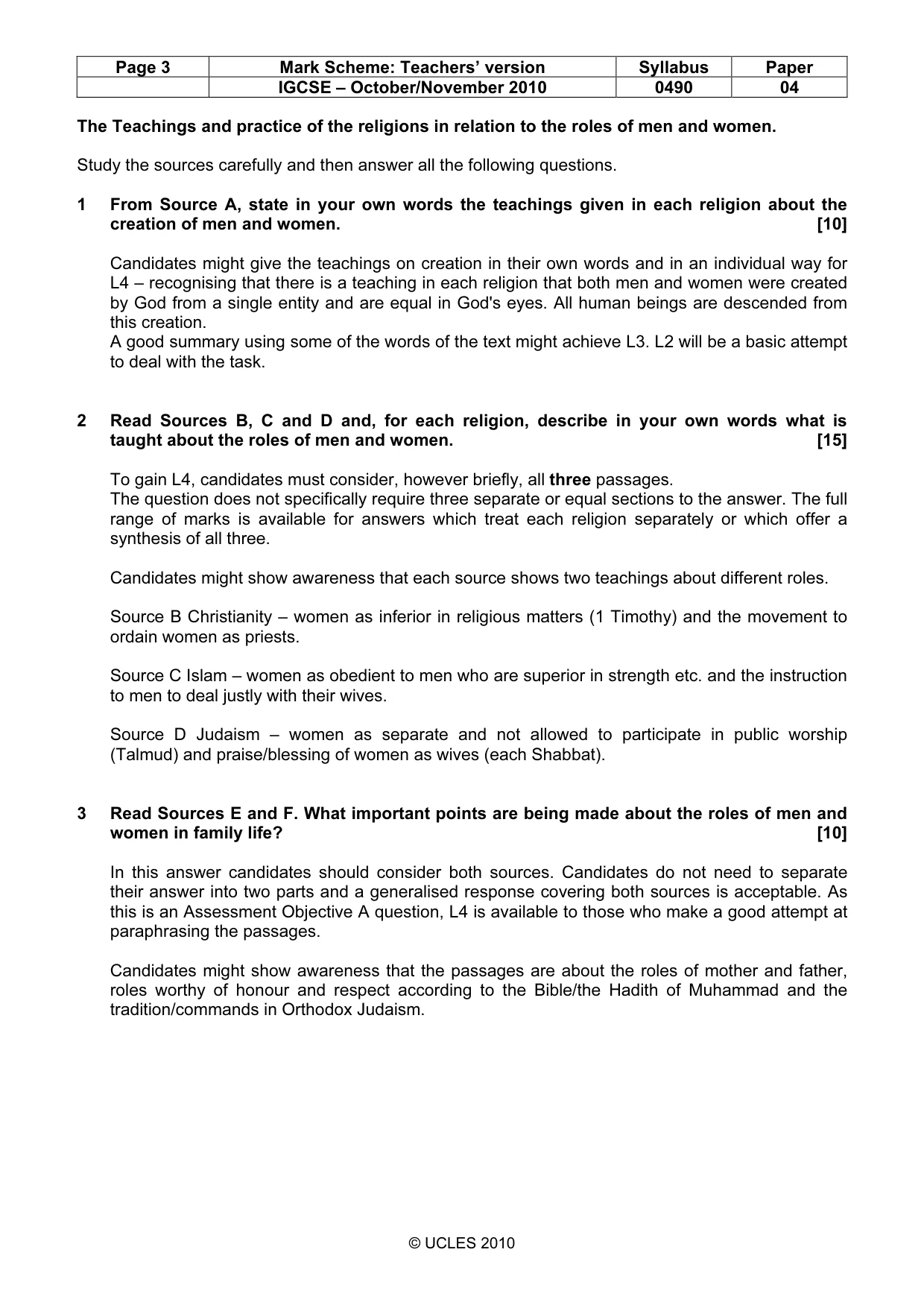 Mark scheme, page 3 of 5