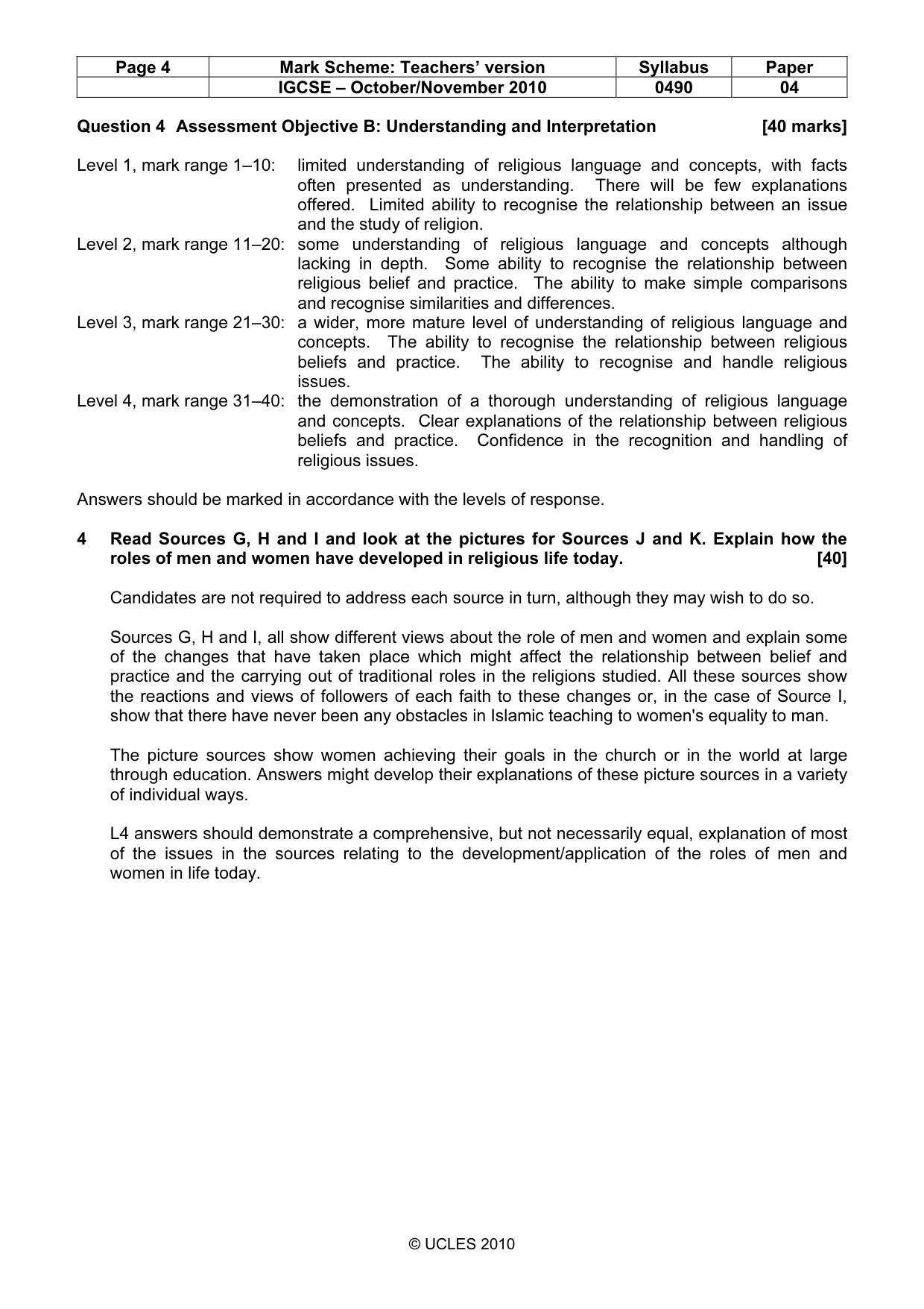 Mark scheme, page 4 of 5