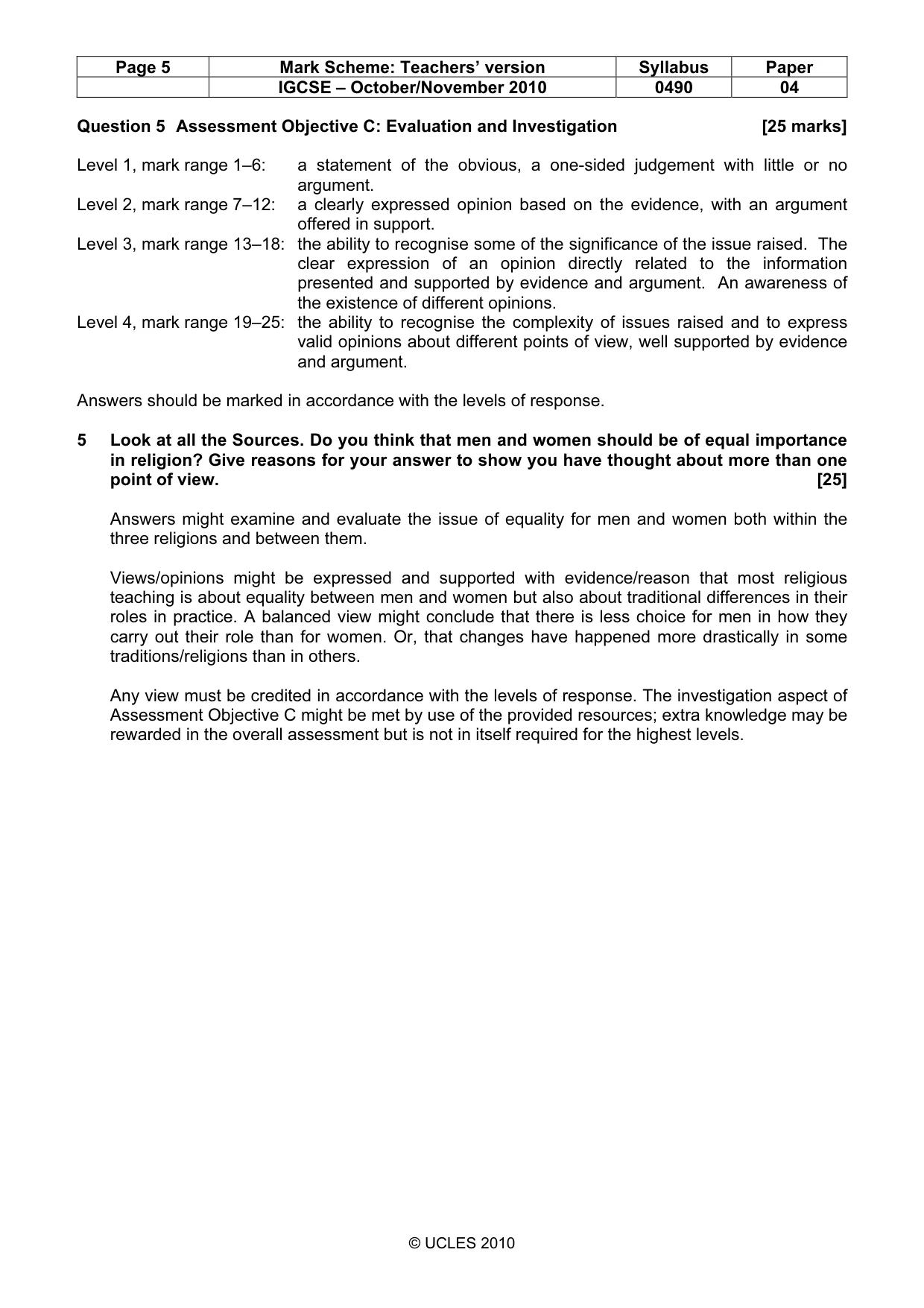 Mark scheme, page 5 of 5
