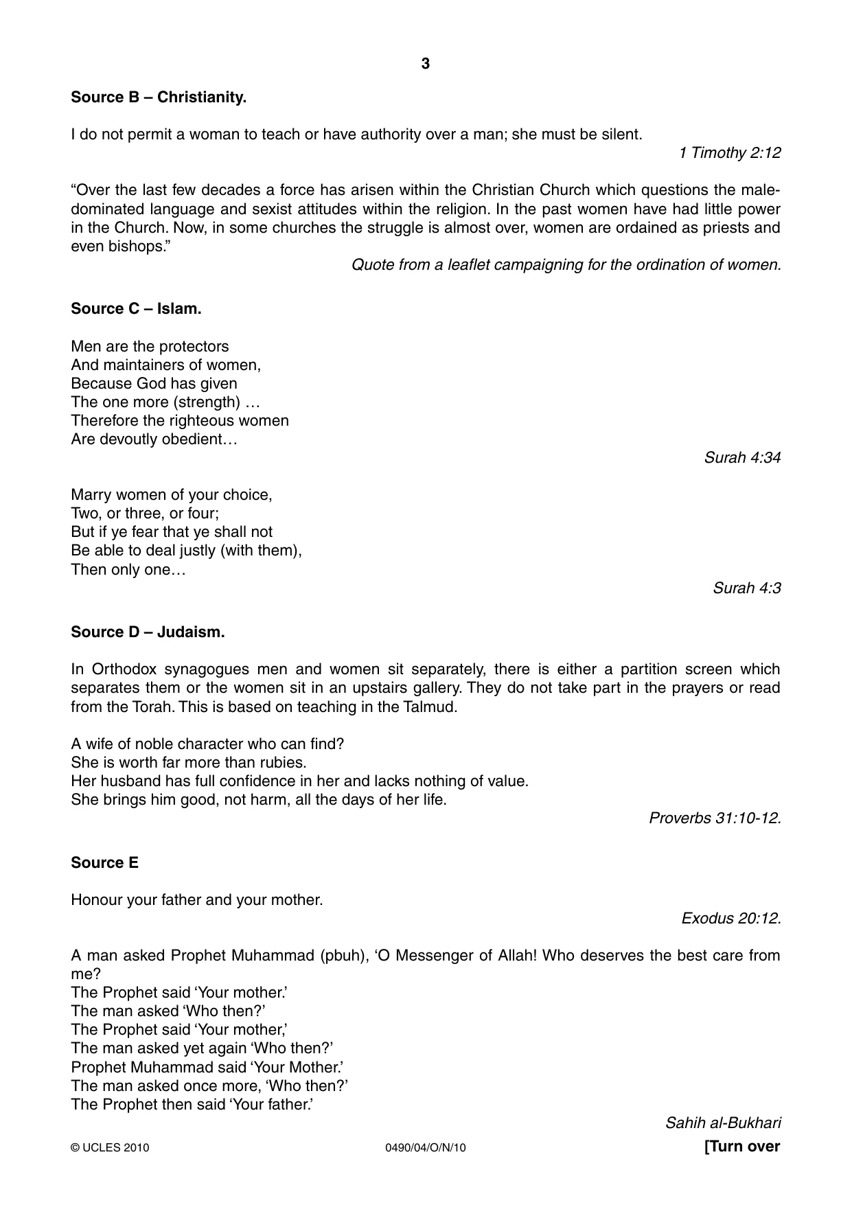 Cambridge IGCSE Religious Studies 0490 2010 Oct/Nov Paper 4 · Variant 1 question paper, page 3 of 8