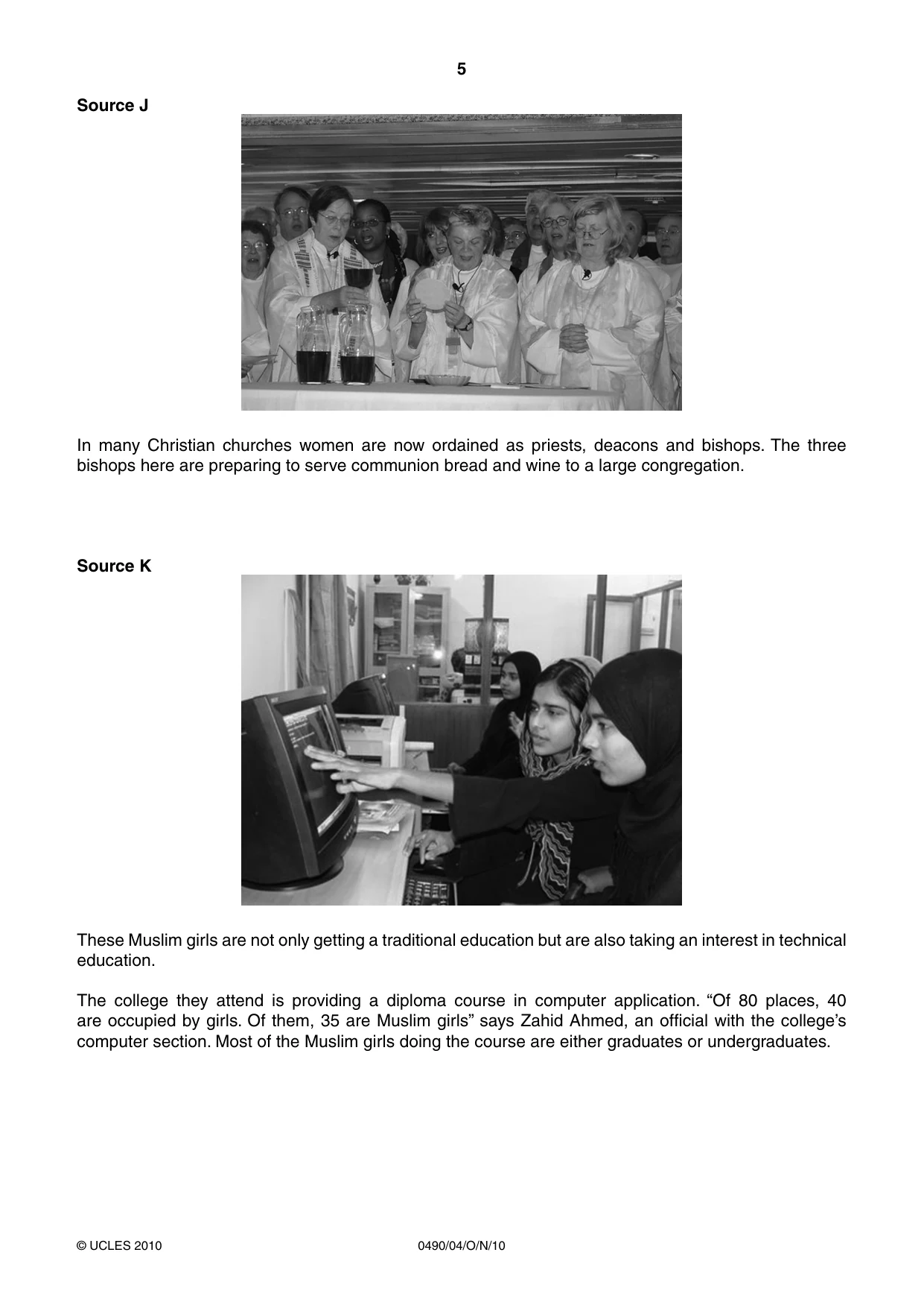 Cambridge IGCSE Religious Studies 0490 2010 Oct/Nov Paper 4 · Variant 1 question paper, page 5 of 8
