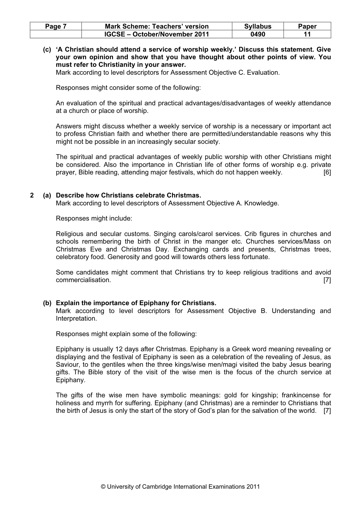 Mark scheme, page 7 of 14
