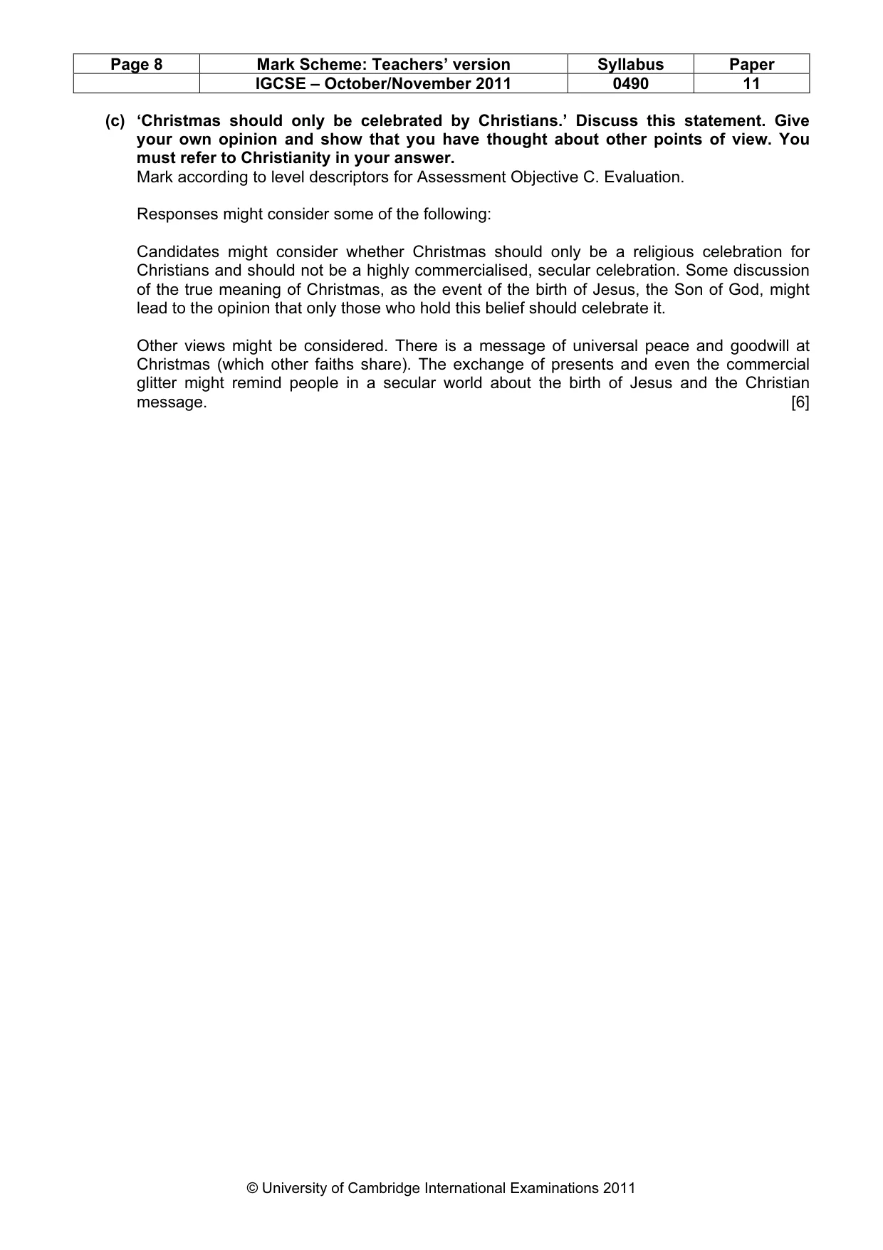 Mark scheme, page 8 of 14