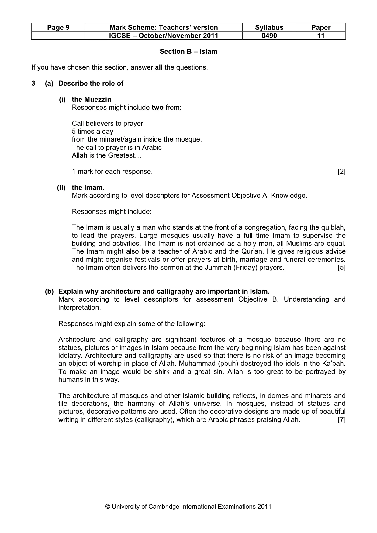 Mark scheme, page 9 of 14