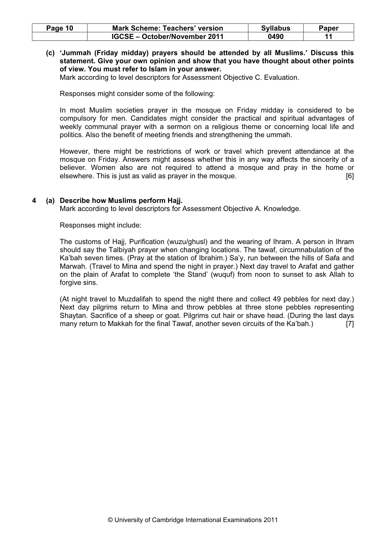 Mark scheme, page 10 of 14