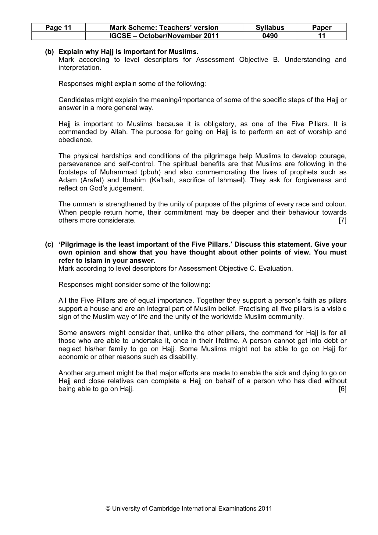 Mark scheme, page 11 of 14