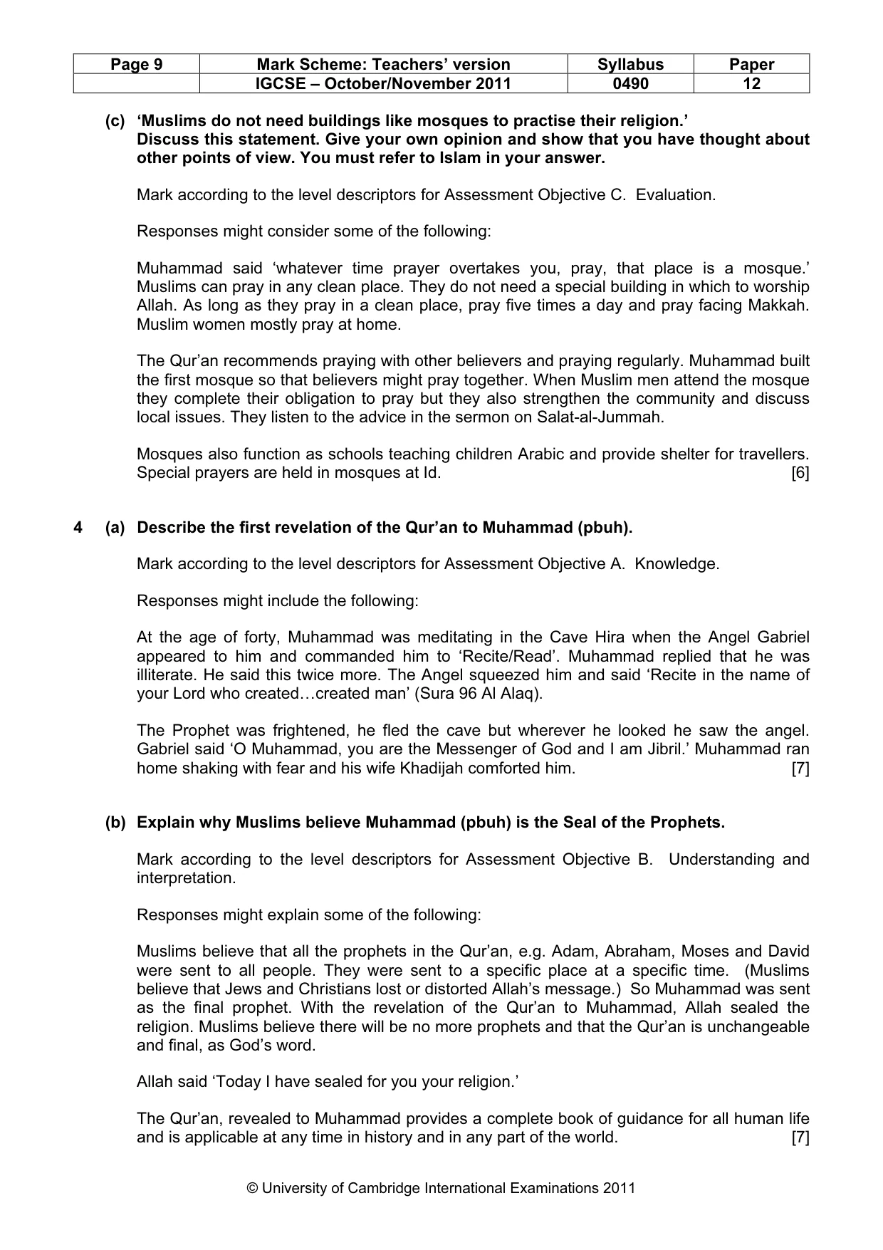 Mark scheme, page 9 of 13
