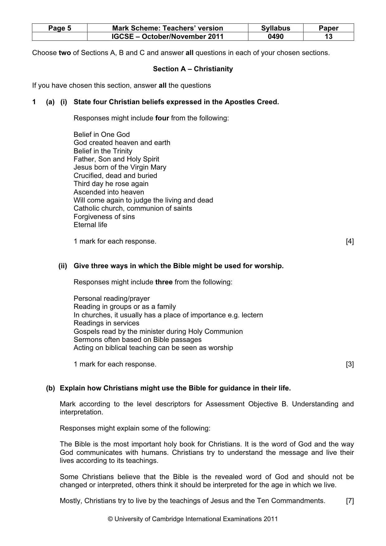 Mark scheme, page 5 of 13