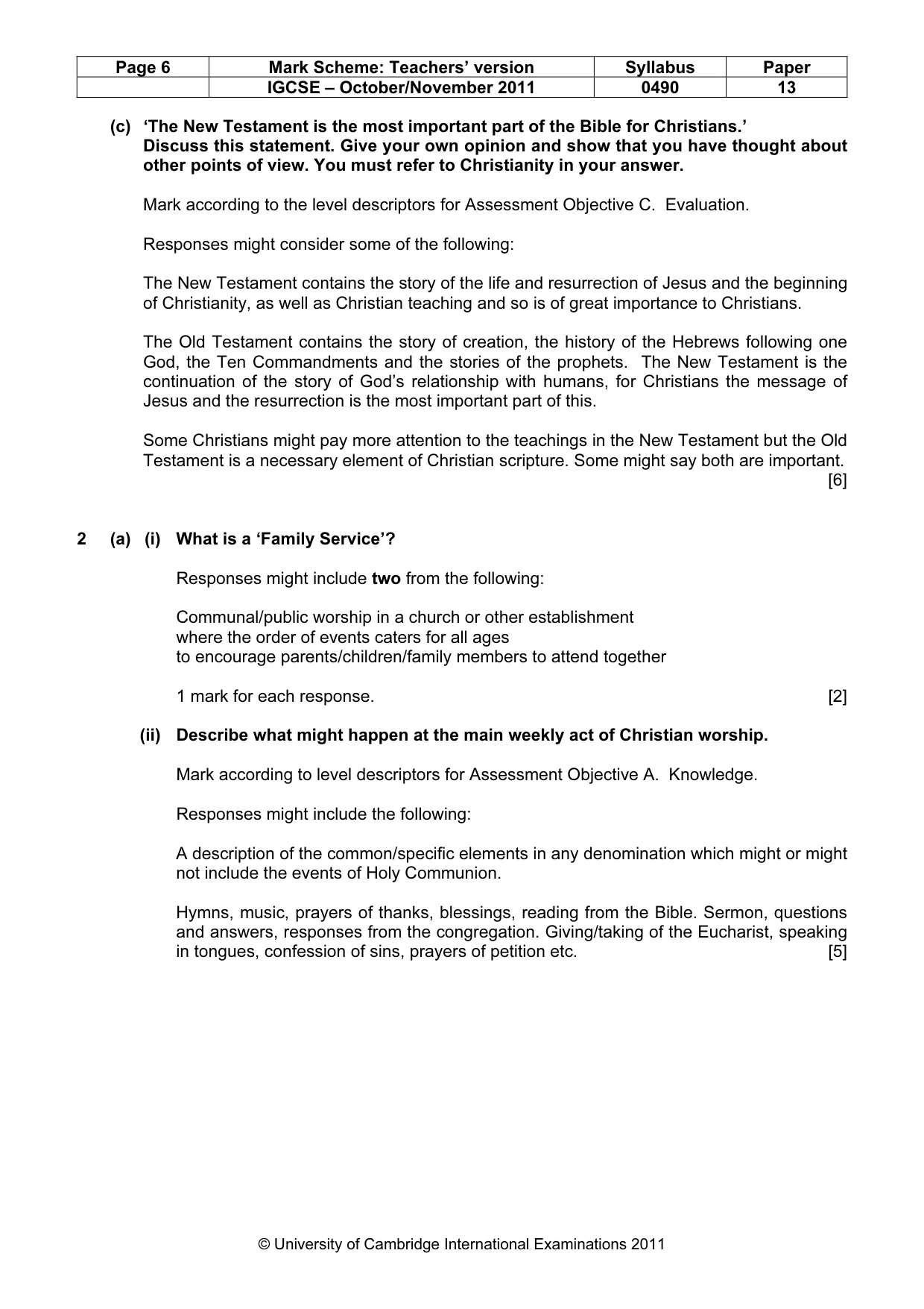 Mark scheme, page 6 of 13