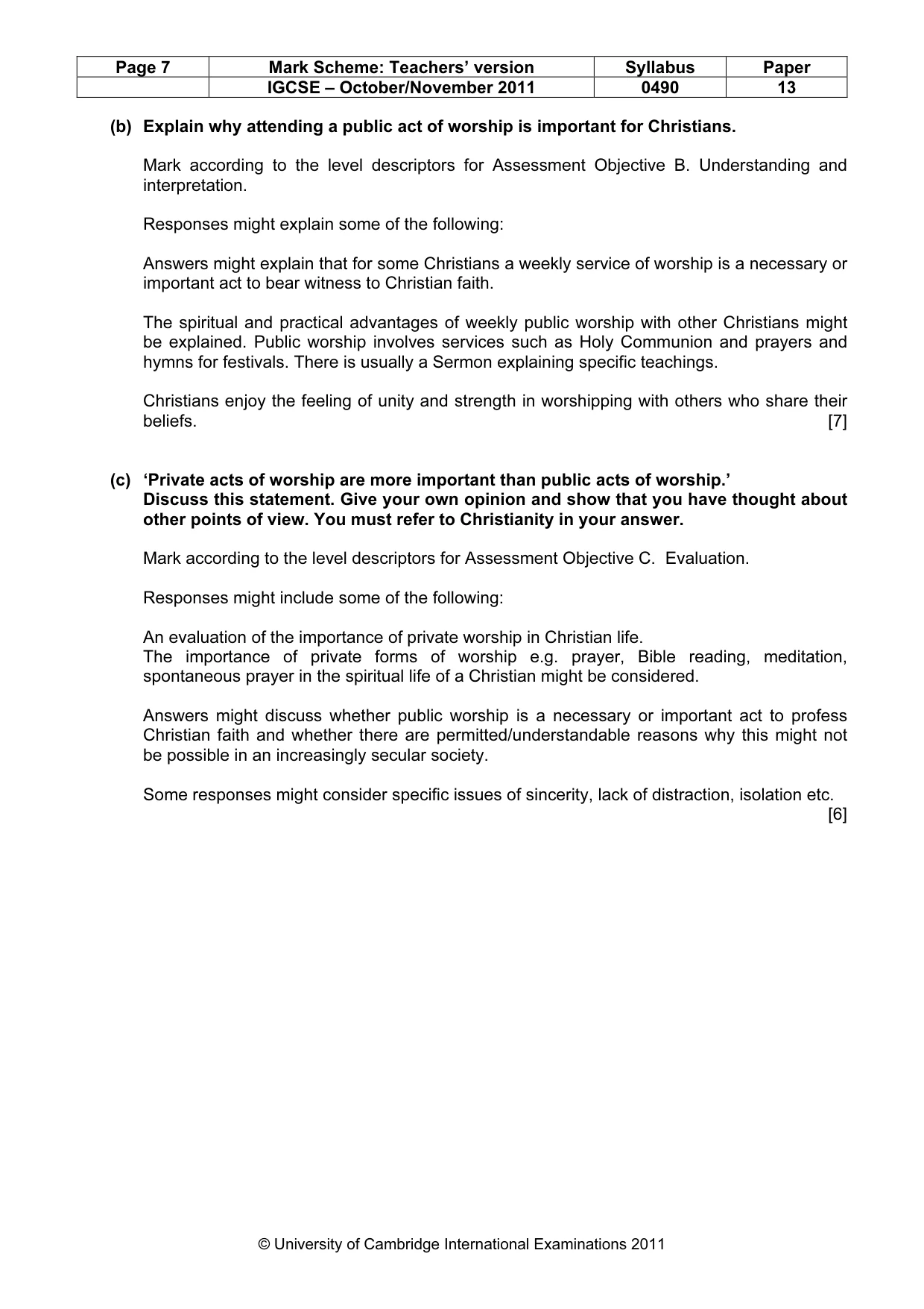 Mark scheme, page 7 of 13
